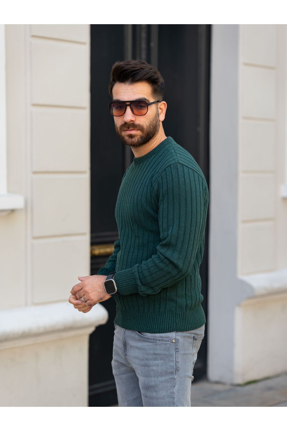 Know-Pulover verde pentru bărbați Thessaloniki cu decolteu triplu 2