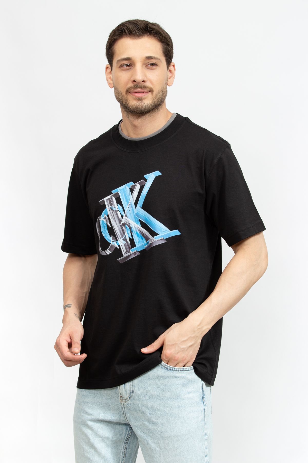تی شرت مشکی مردانه سه بعدی متا مونوگرام اورجینال Calvin Klein