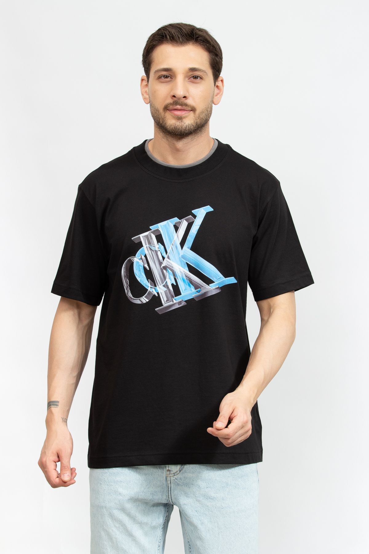 تی شرت مشکی مردانه سه بعدی متا مونوگرام اورجینال Calvin Klein