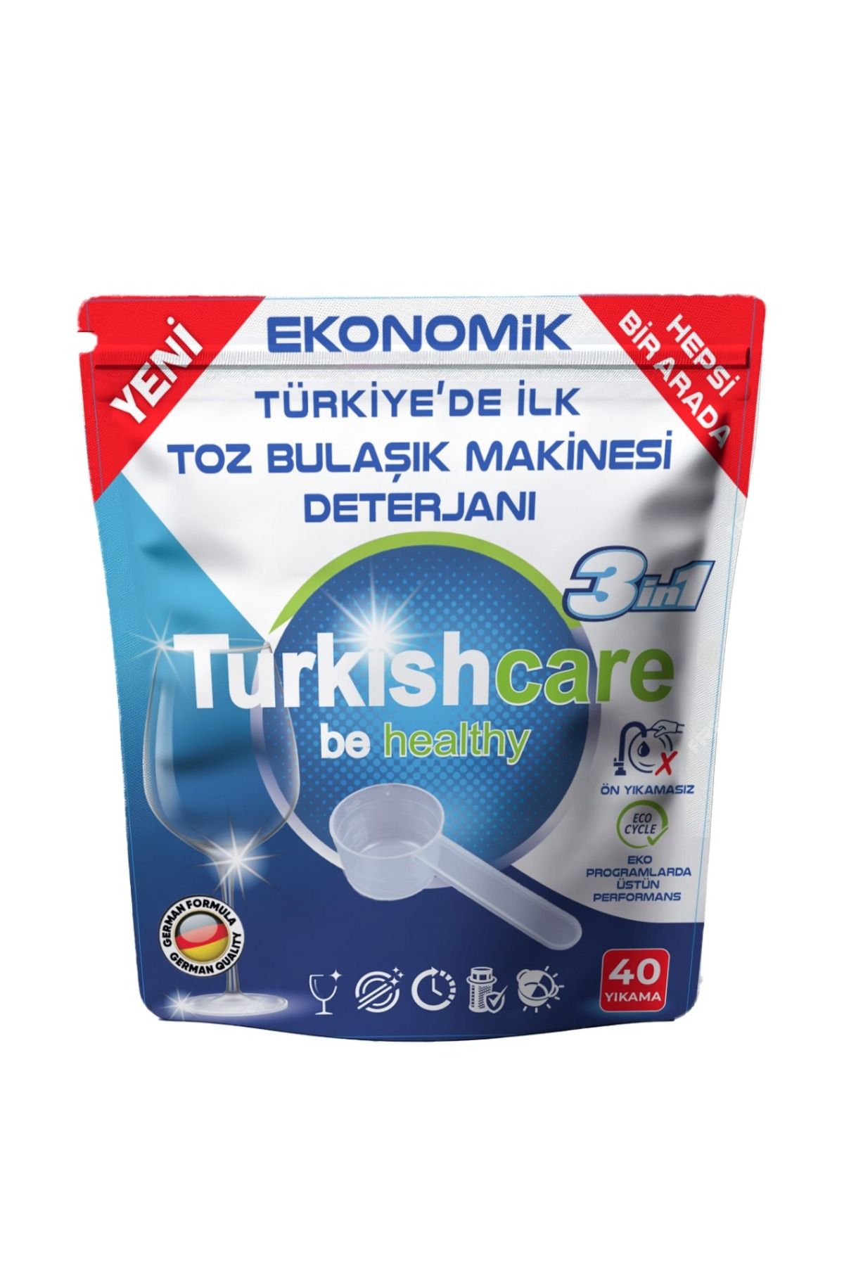 Turkishcare Ekonomik Hepsi Bir Arada Bulaşık Makinesi Tablet Deterjanı Toz 40 Yıkama