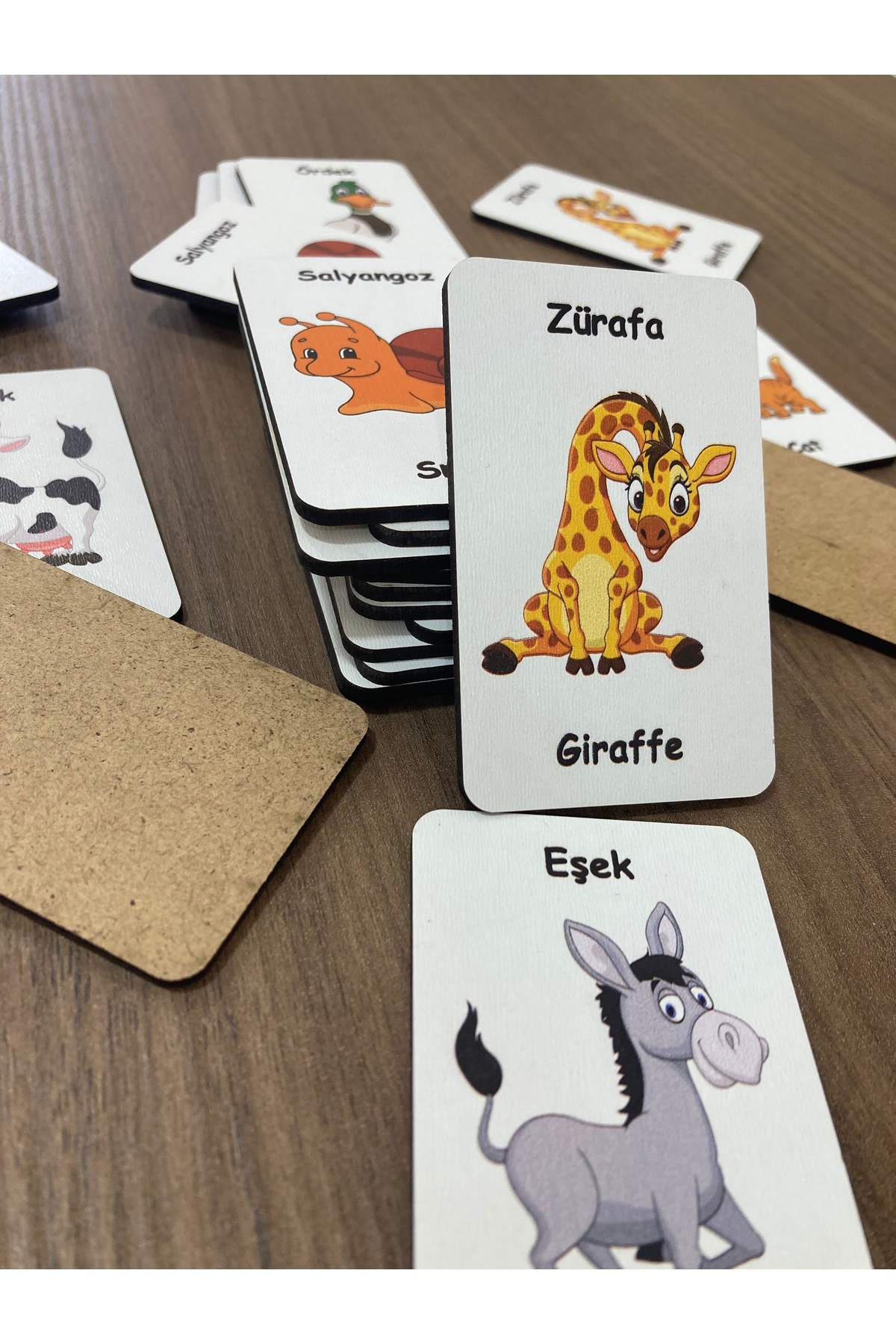 Leelii Tasarım Sevimli Hayvanlar Ahşap Hafıza Eşleme Kartları 12 Hayvan 24 Kart Türkçe - İngilizce Hafıza Oyunu fotoğrafı 4 (önizleme)