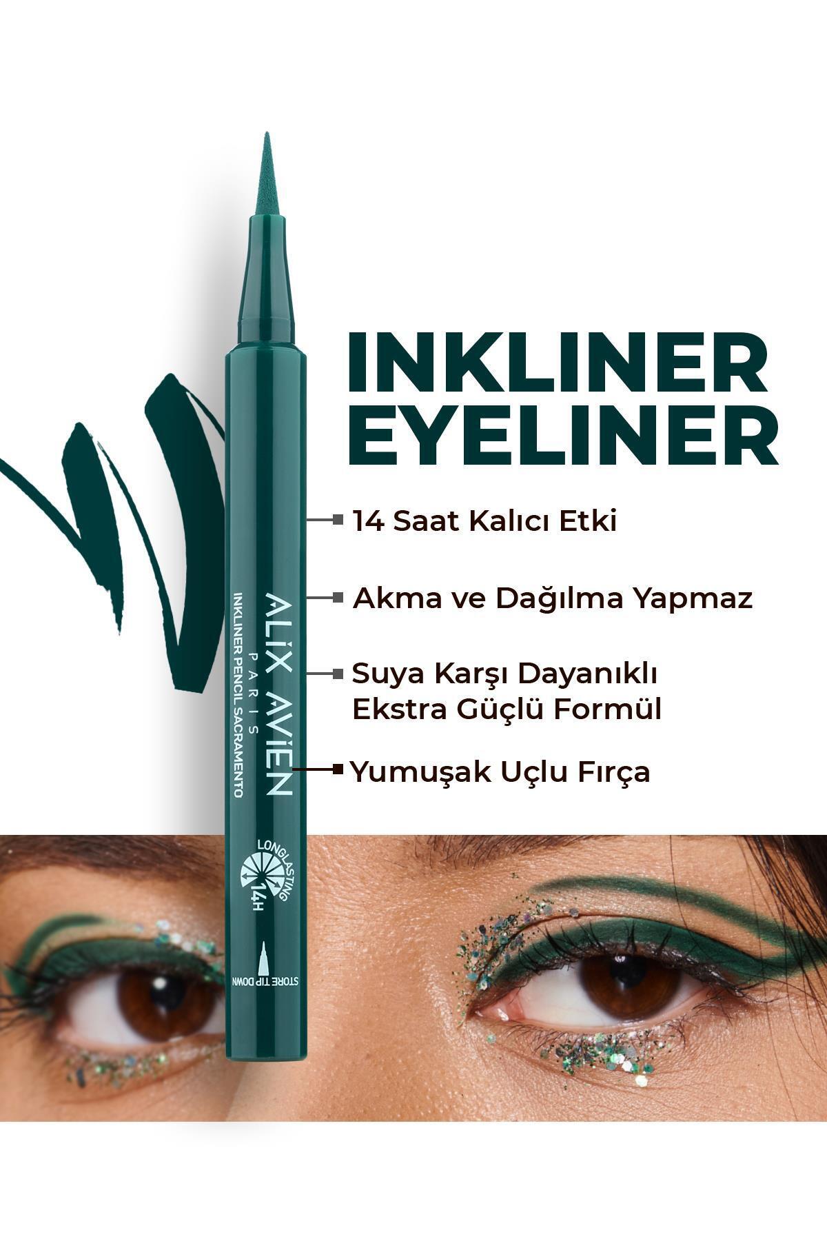 Alix Avien Uzun Süre Kalıcı, Suya Dayanıklı ve Yumuşak Uçlu Yeşil Göz Kalemi - Inkliner Eyeliner Sacramento