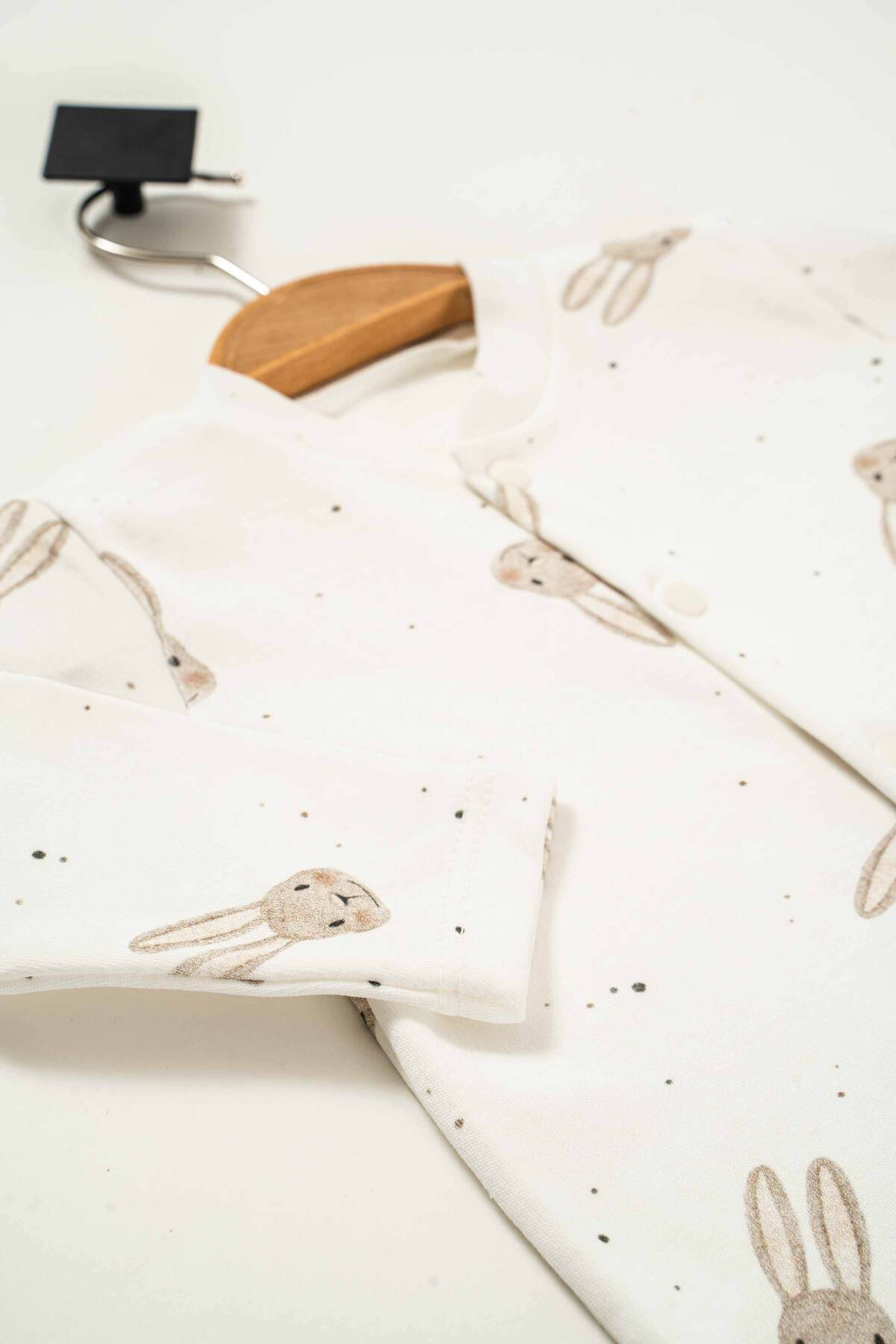 babynup Organik Minik Tavşan Baskılı Şapkalı Uyku Tulumu Kız Bebek Erkek Bebek  2 Parça 0-3 Ay %100 Pamuk fotoğrafı 2 (önizleme)