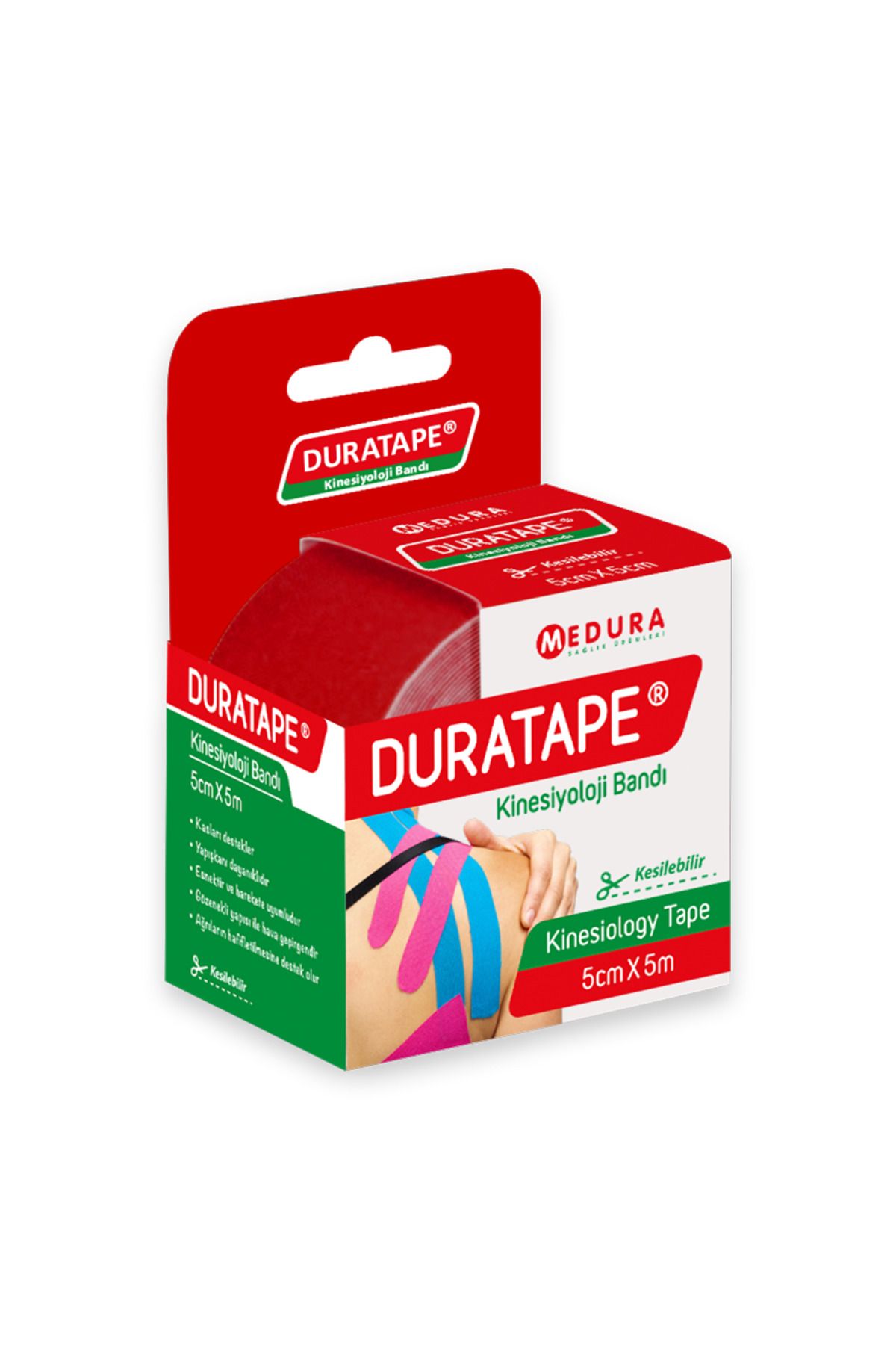 Duratape Kinesiyoloji Bandı & Kinezyo Sporcu Ağrı Bandı Kırmızı - 5cm X 5mt