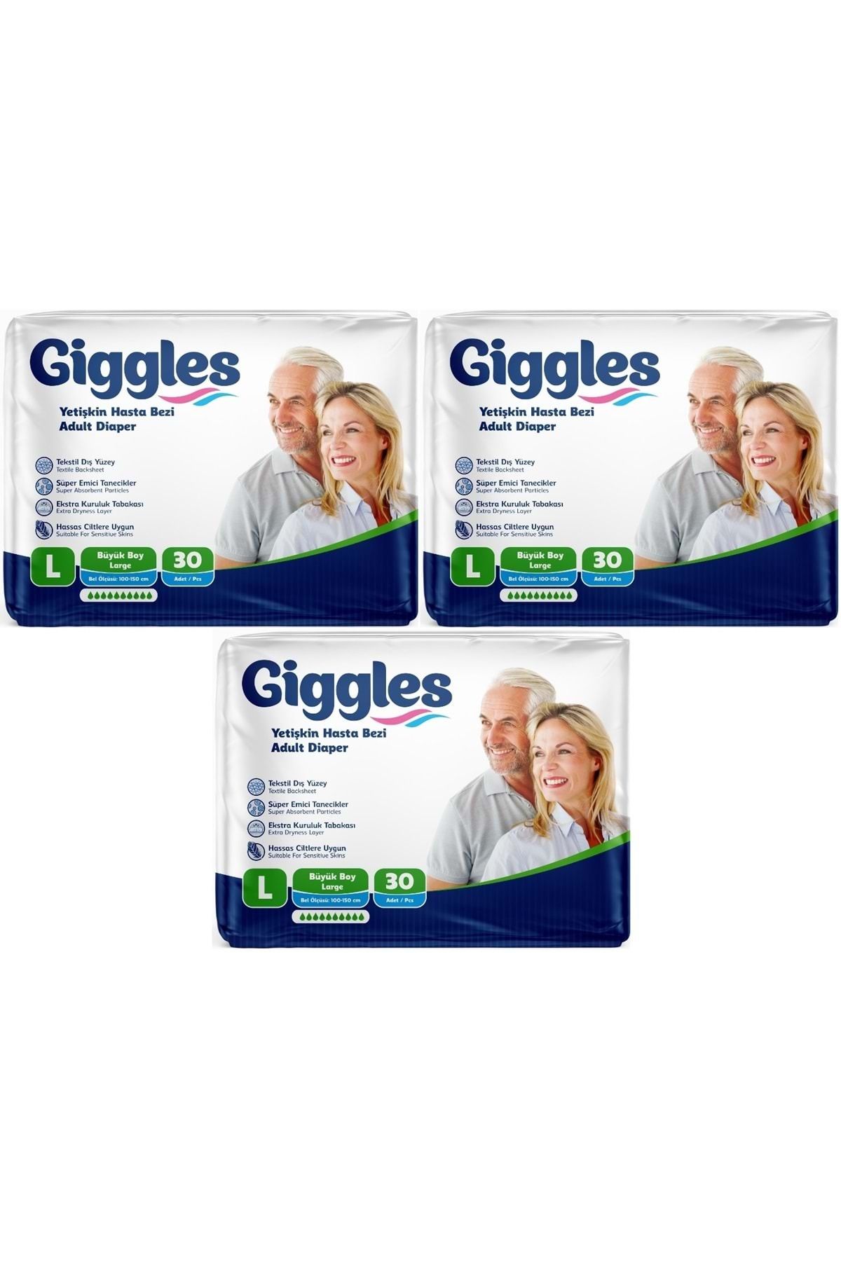 giggles Hasta Bezi Yetişkin Bel Bantlı Tekstil Yüzey Büyük - Large (L) 90 Adet (3PK*30)