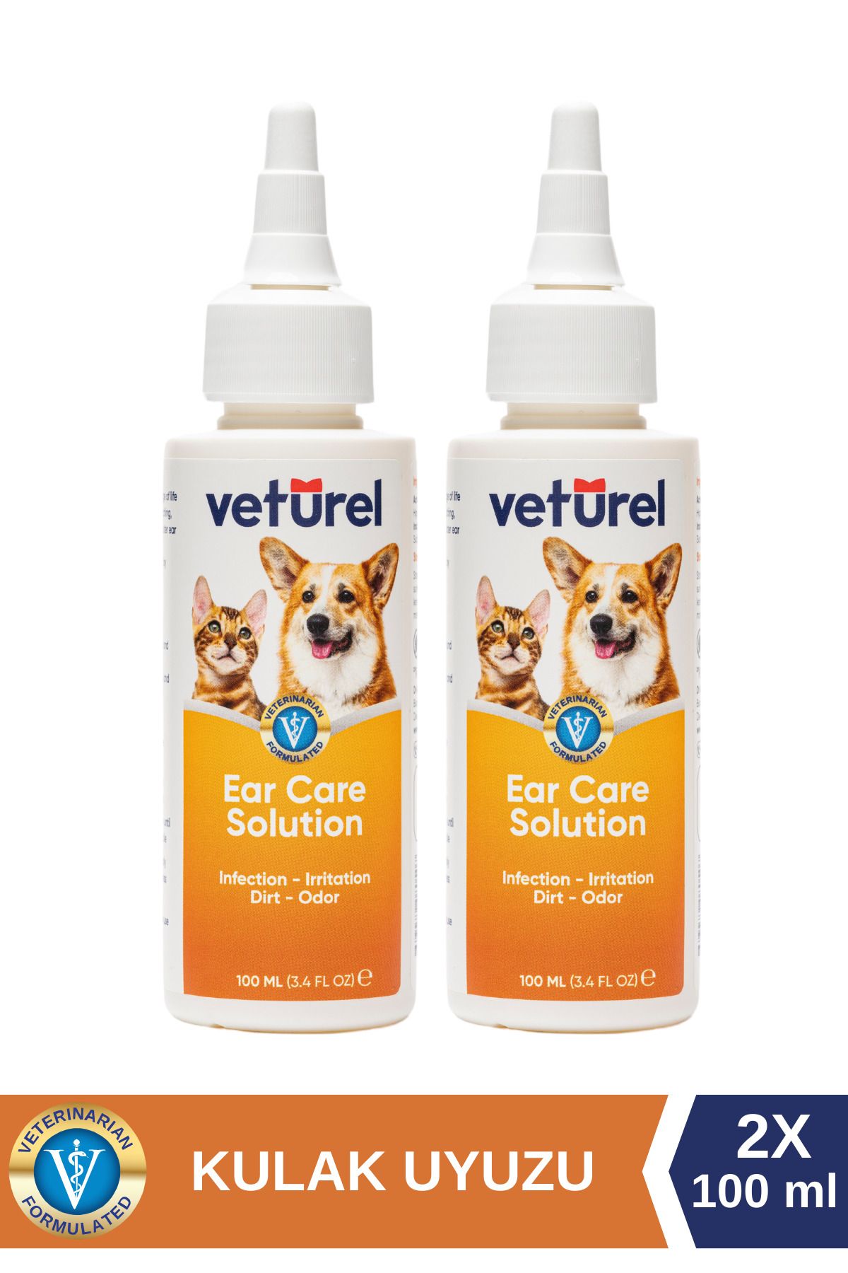 Veturel Köpek Kulak Temizleme Solüsyonu Kedi Kulak Uyuzu Kir Enfeksiyon Kaşıntı Koku Önleyici Damla 2x100ml