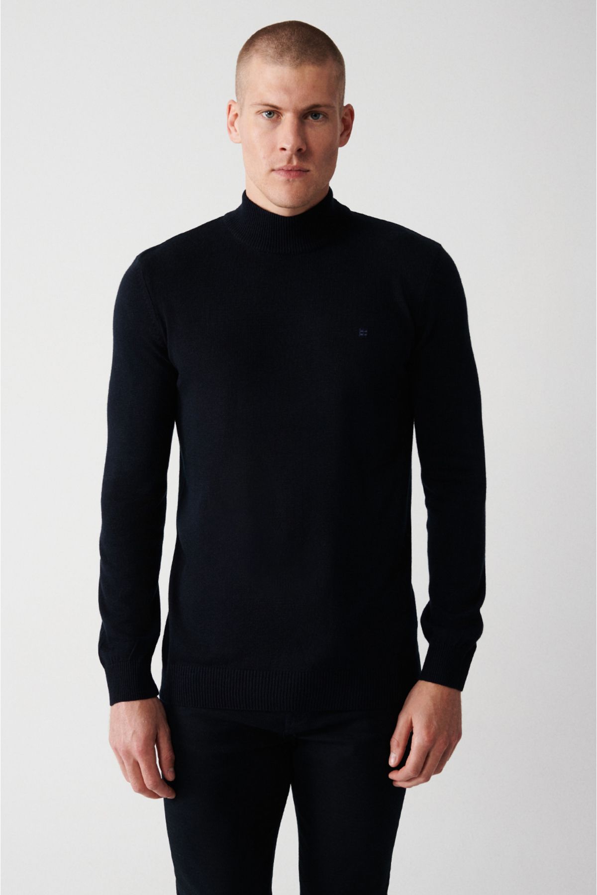 Avva-Men's Navy Blue Half Turtleneck Non-Pilling Knitwear Sweater E 005001 3