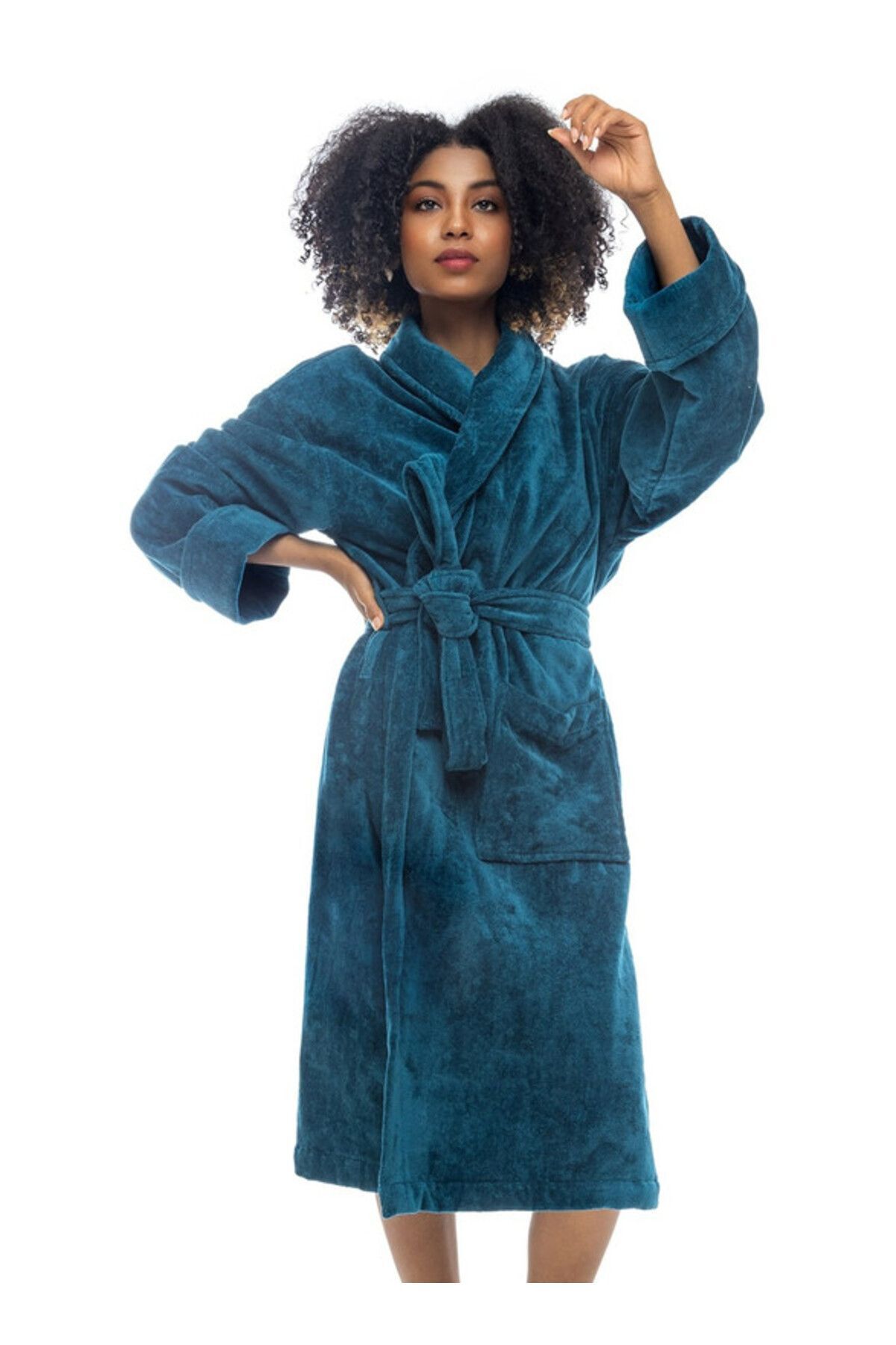 Orange Bed & Bath-Wave 100% Cotton Bathrobe One Piece-Dark Blue XS/S 1