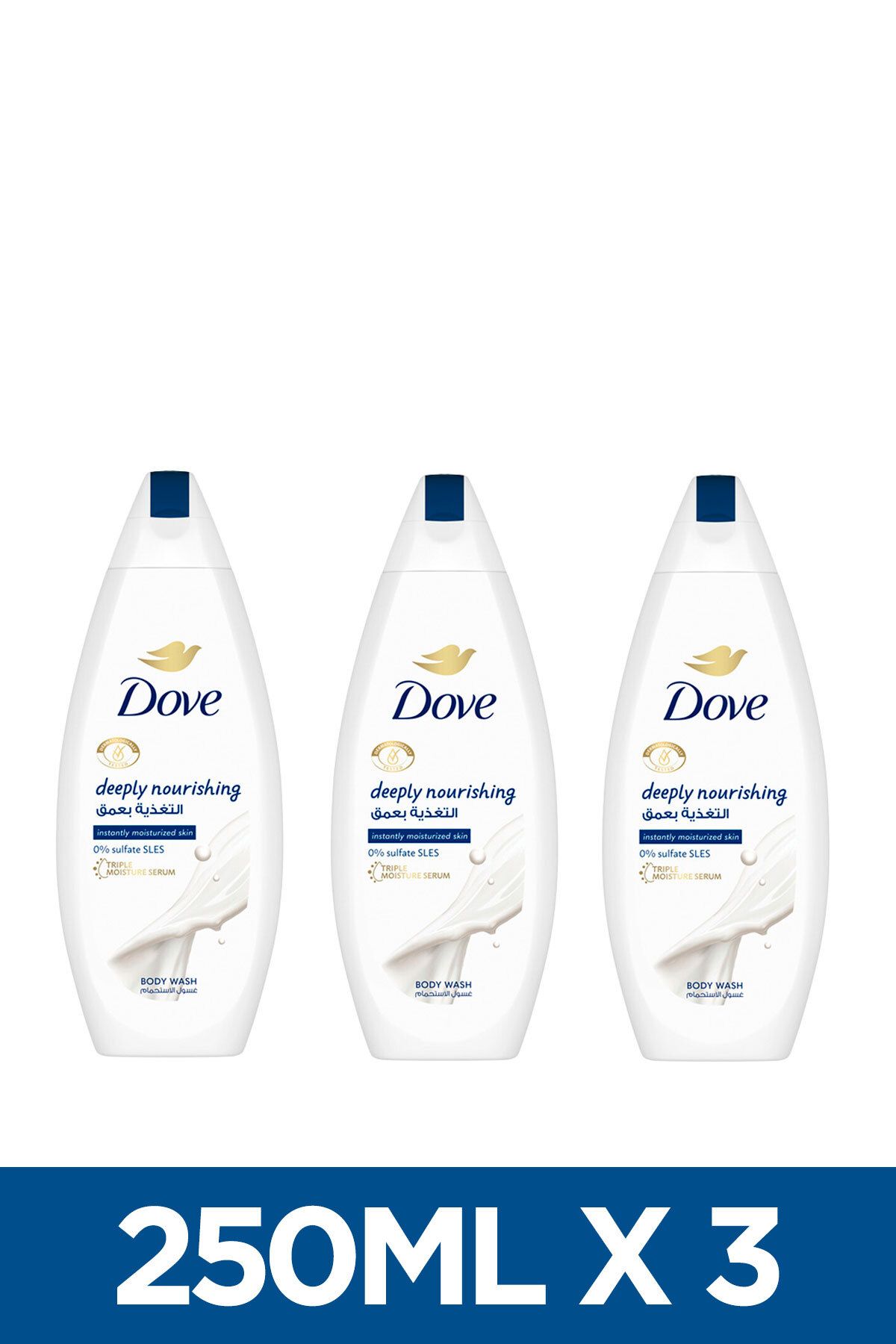 Dove Deeply Nourishing Body Wash for instant moisturising Original No Sulfates or Parabens 250ml