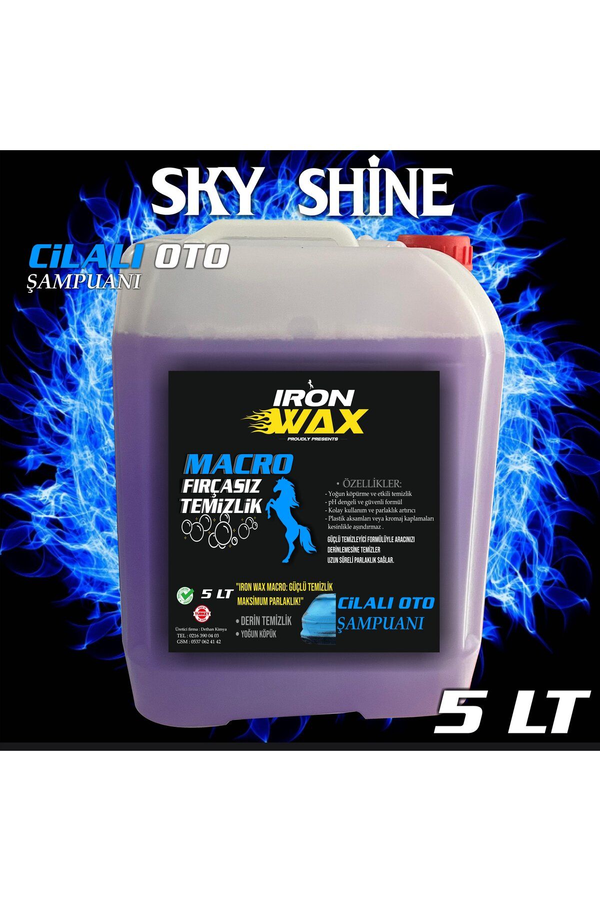 İron Wax SKY SHİNE Mavi Oto Yıkama Köpüğü/Şampuanı  Cila Katıkılı Boya Koruma Üstün Parlaklık