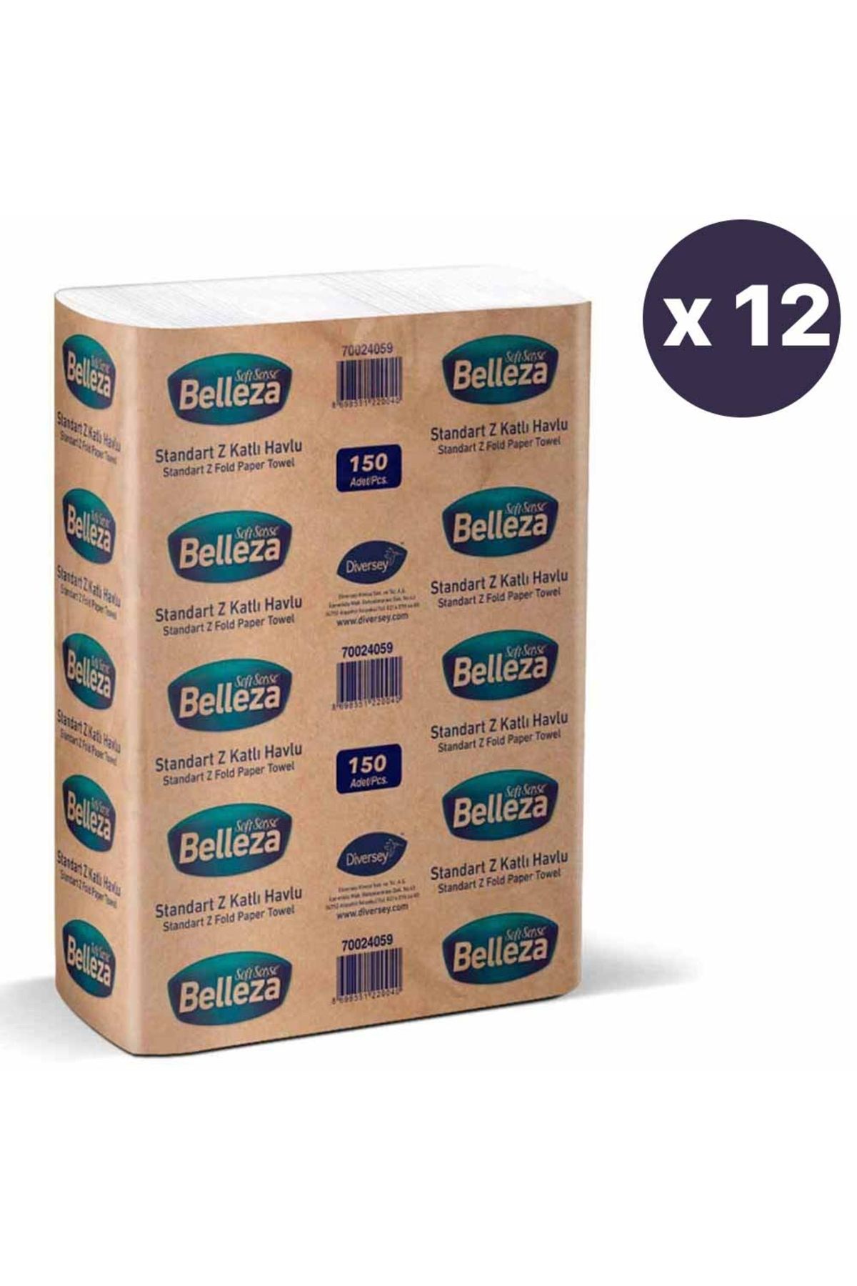 BELLEZA-Standard Z Towels 12 Packs of 150 (1 Box) 20*24 Cm. Diversey 70024059 1