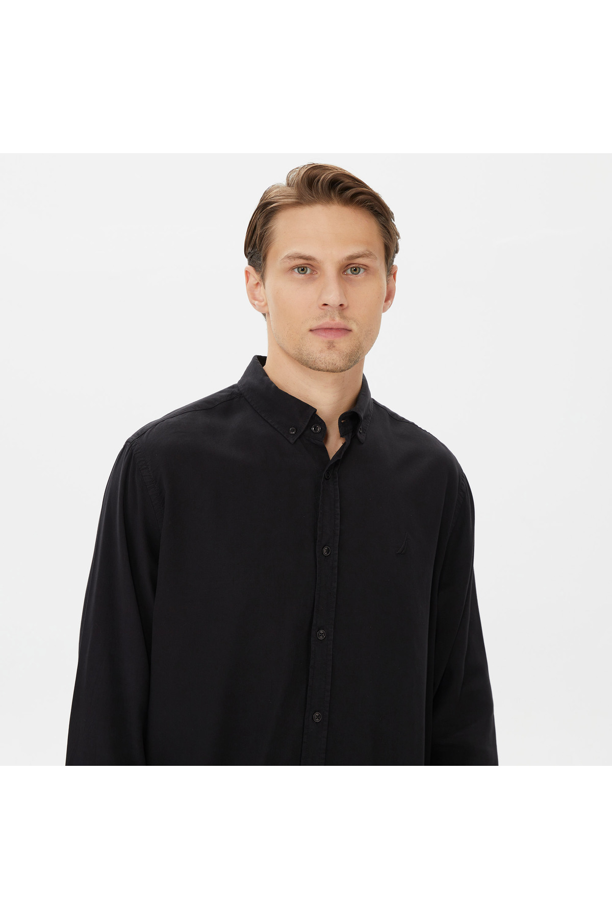 Erkek Siyah Classic Fit Gömlek — مشکی W37232T — تصویر 4 از 4