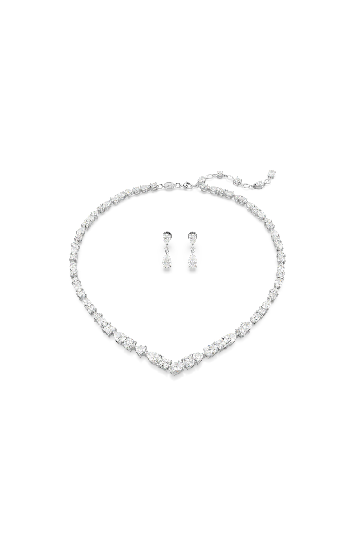 Mesmera Necklace, Mixed cuts, White, Rhodium plated