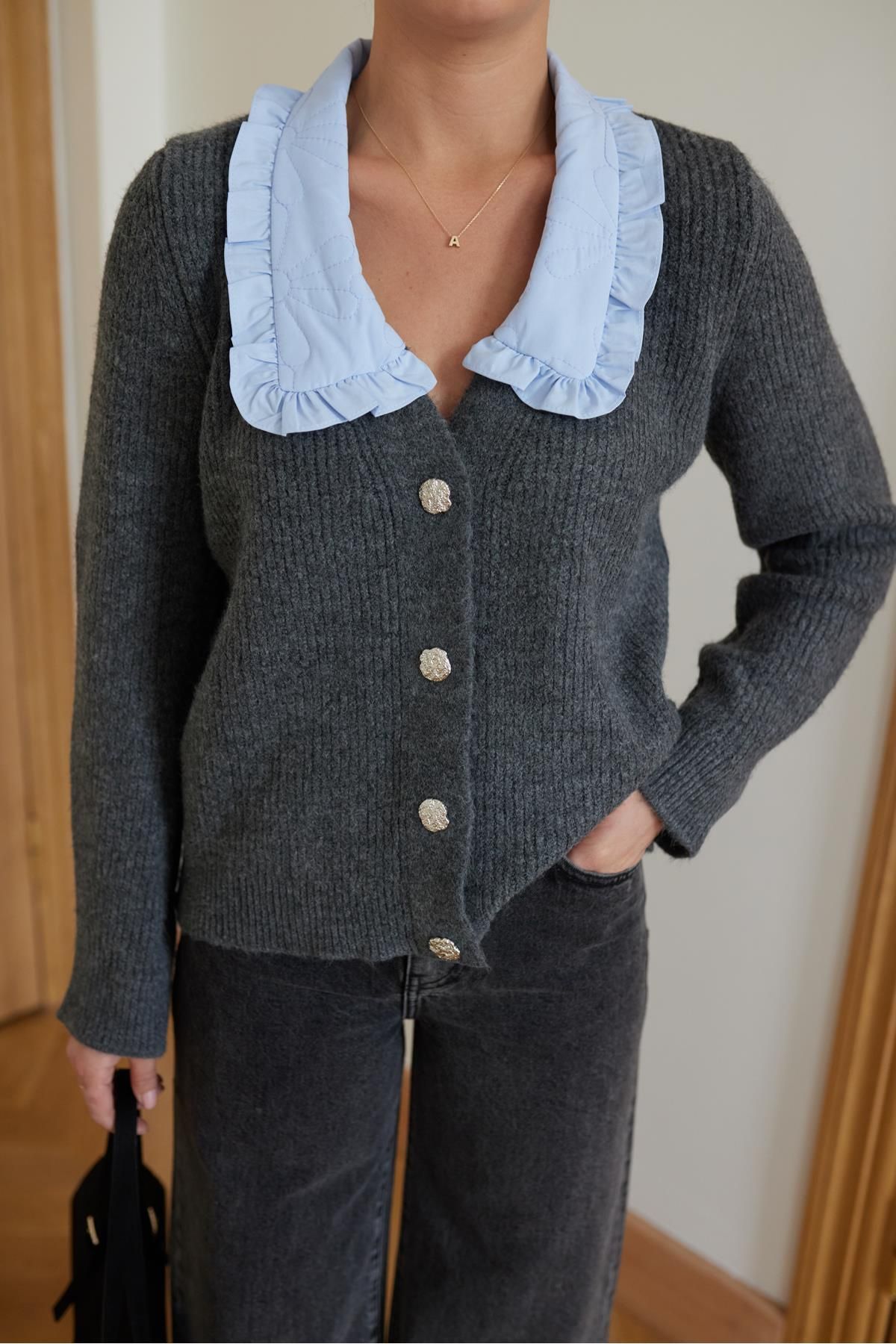 Askı Nişantaşı-Smoked Baby Collar Basic Cardigan 1