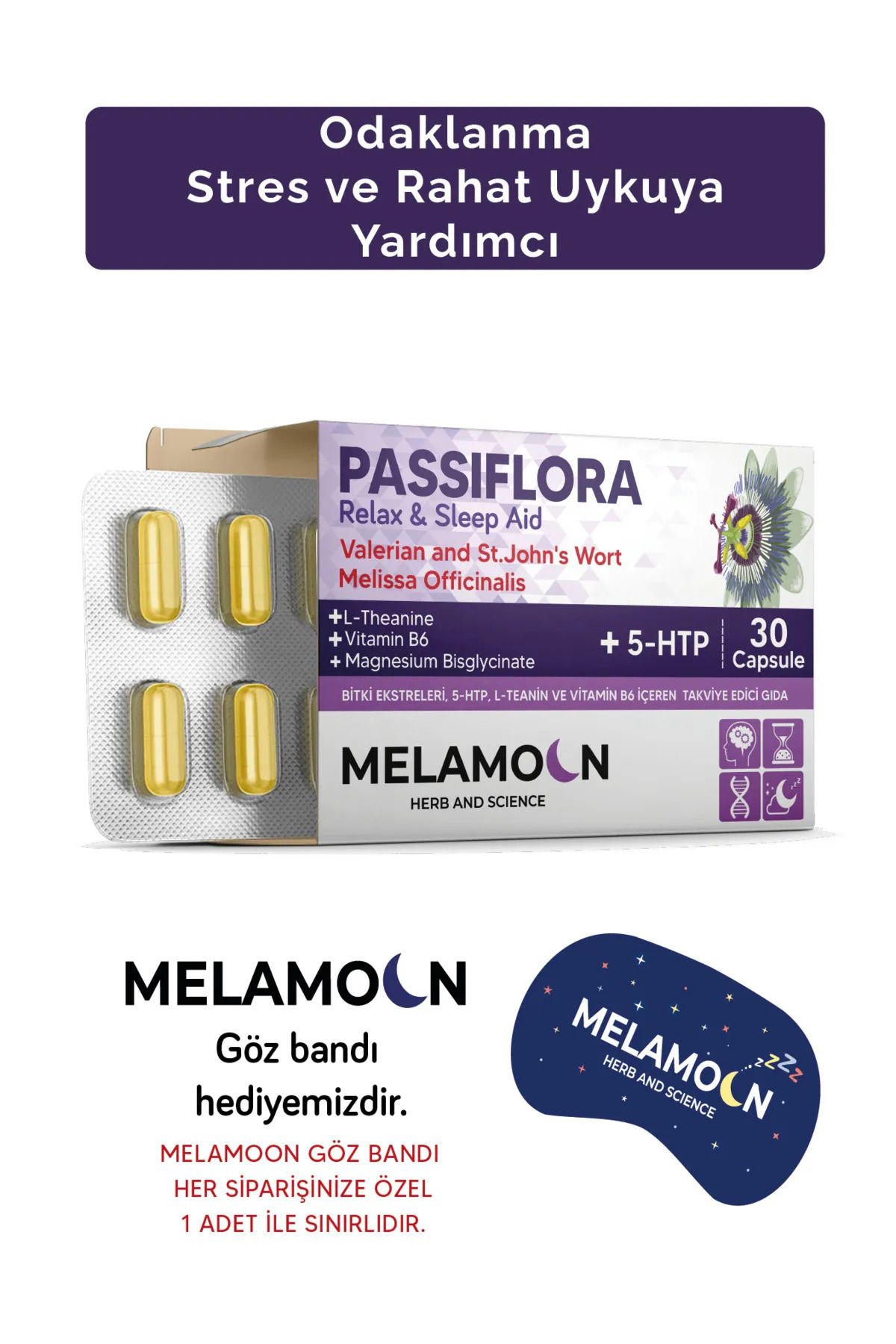 Melamoon Magnezyum Ve 5-htp Ile Güçlendirilmiş Passiflora (pasiflora) Strese Ve Uykuya Yardımcı 30 Kapsül