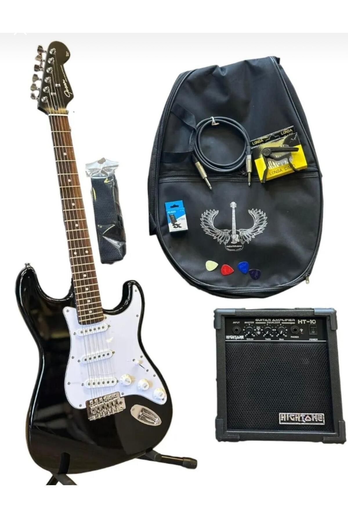 müzikhane Elektro Gitar Set Black (E.GİTAR, AMFİ, ASKI,KAPO, PENA, TUNER, KILIF, KABLO)-full Set