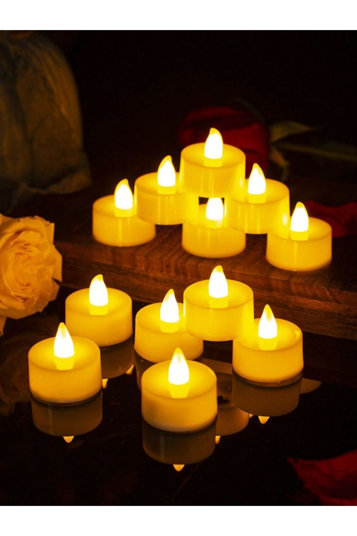 tafce 10 Adet Ledli Mum Tealight Işıklı Dumansız Alevli Sarı Led Mum Pilli