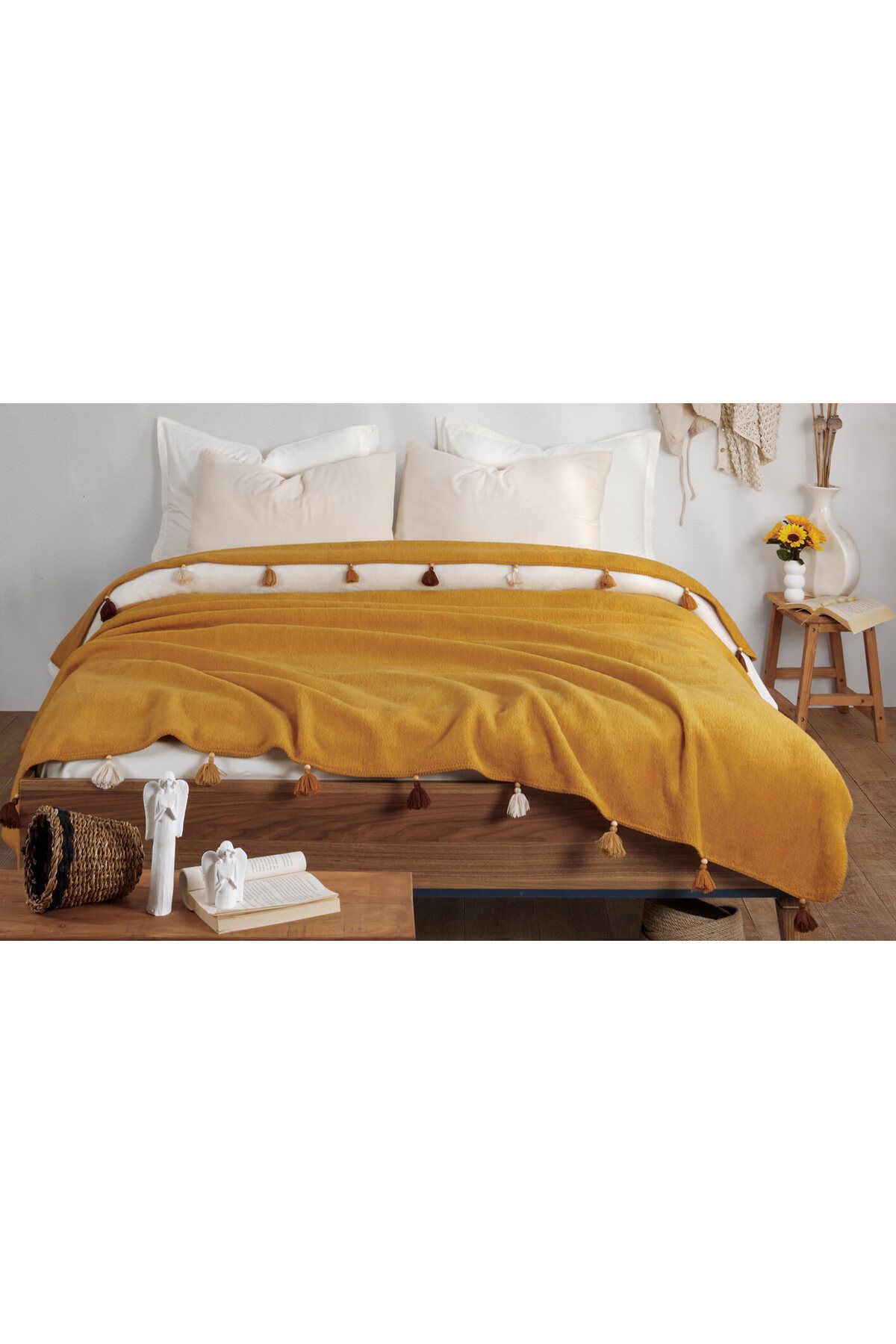 İdaş-Sanding Single Person Cotton Blanket 160X220 cm Mustard 1