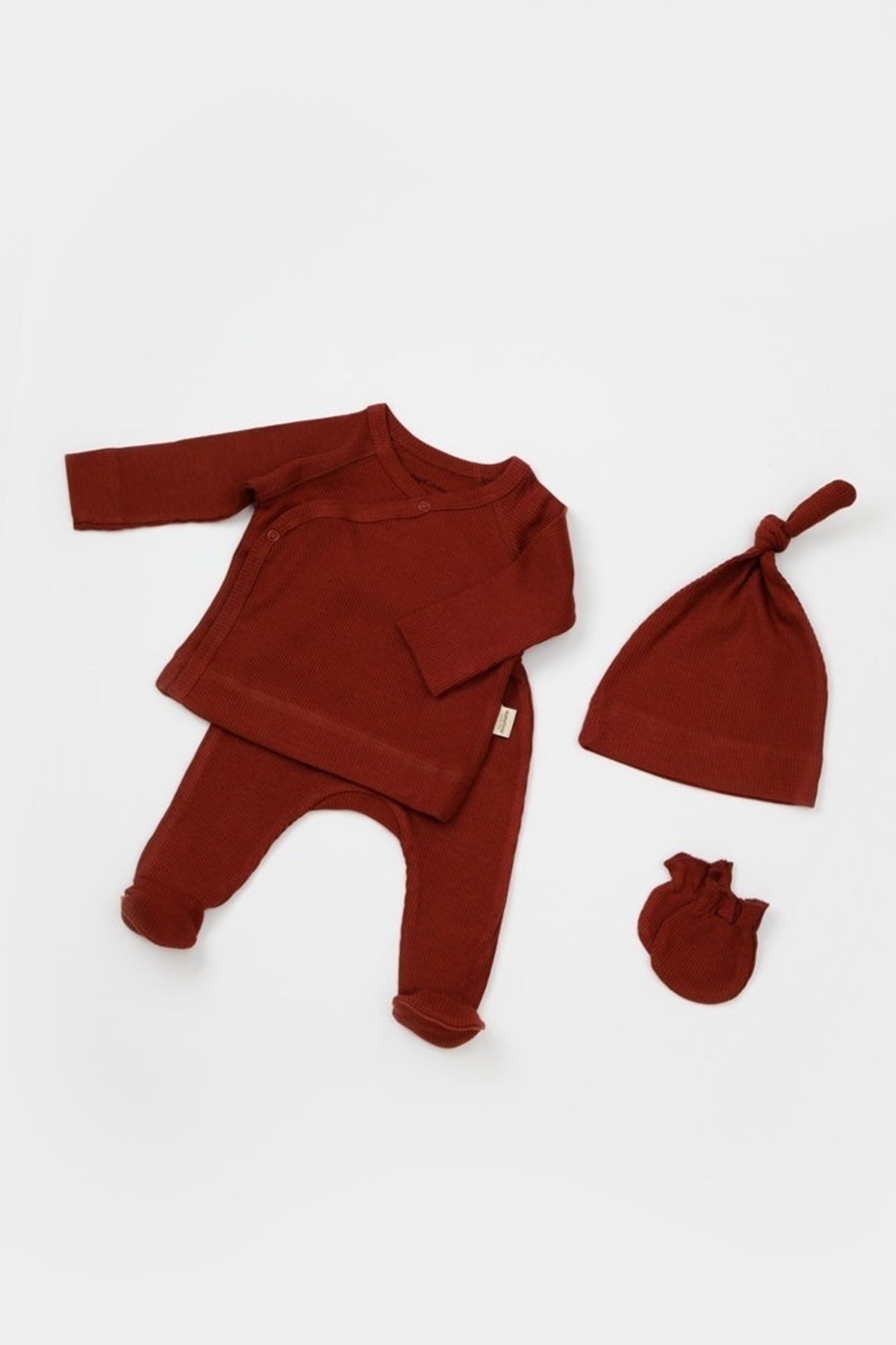 BabyCosy-Cutie 4 piese pentru nou nascut - 100% bumbac organic - Caramiziu, BabyCosy 6