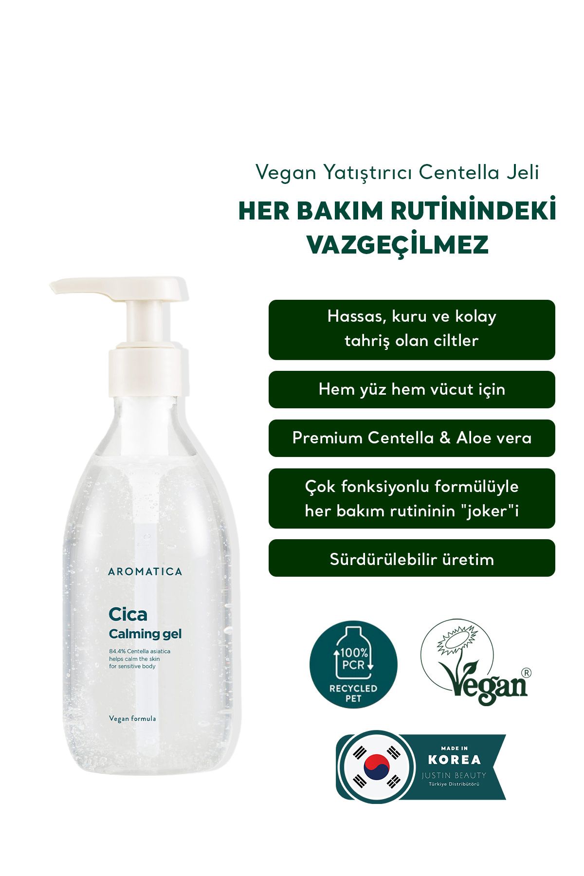 Aromatica Cica Calming Gel 300ml – Vegan Yatıştırıcı Centella Jeli