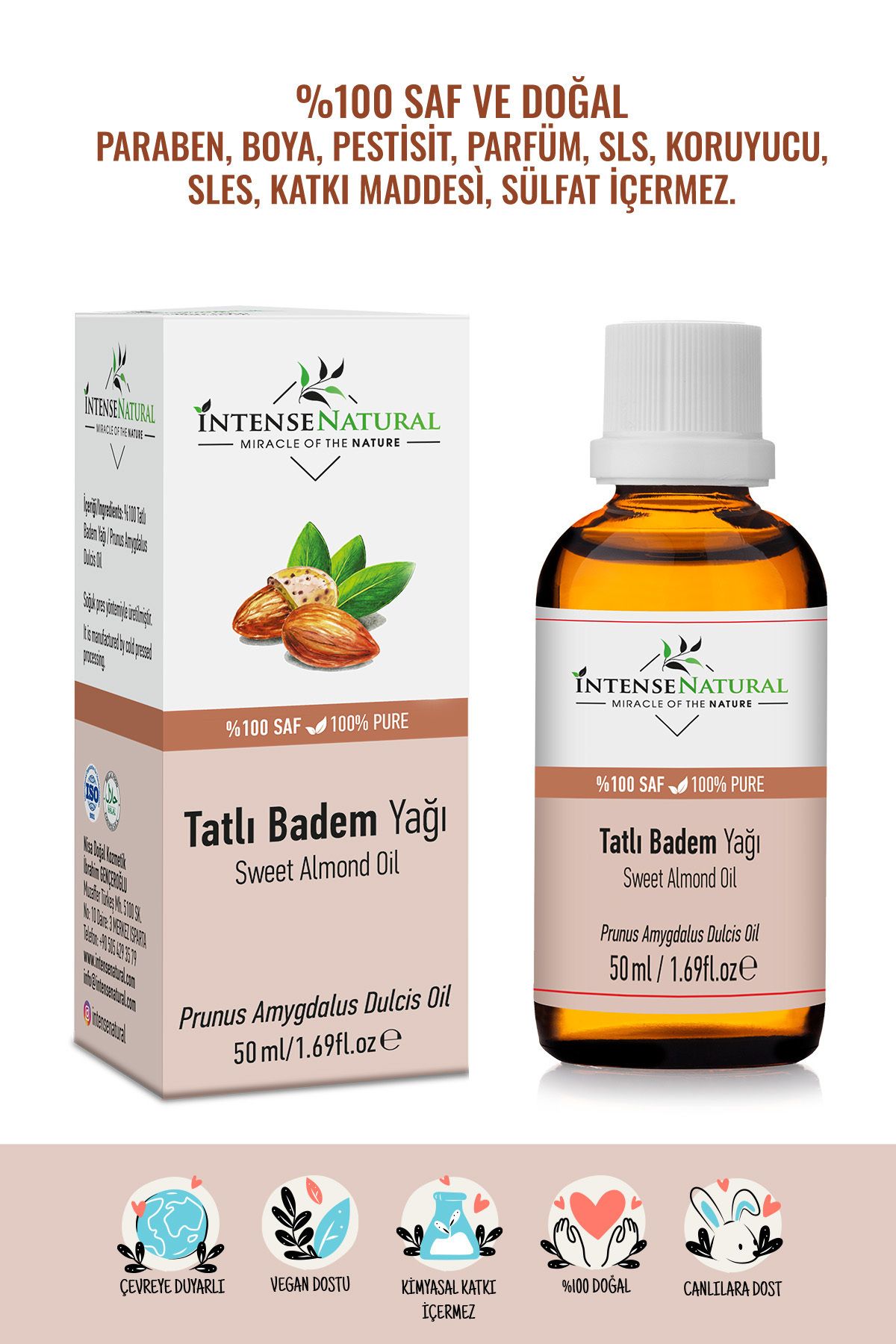 İntense Natural Badem Yağı Tatlı Soğuk Sıkım 50 ml %100 Saf Ve Doğal Sweet almond oil