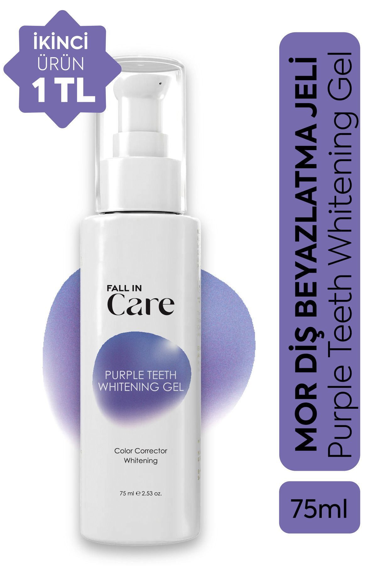 FALL IN CARE Mor Diş Beyazlatıcı Jel, Anında Beyazlatma Etkili Diş Beyazlatma Jeli 75 ml