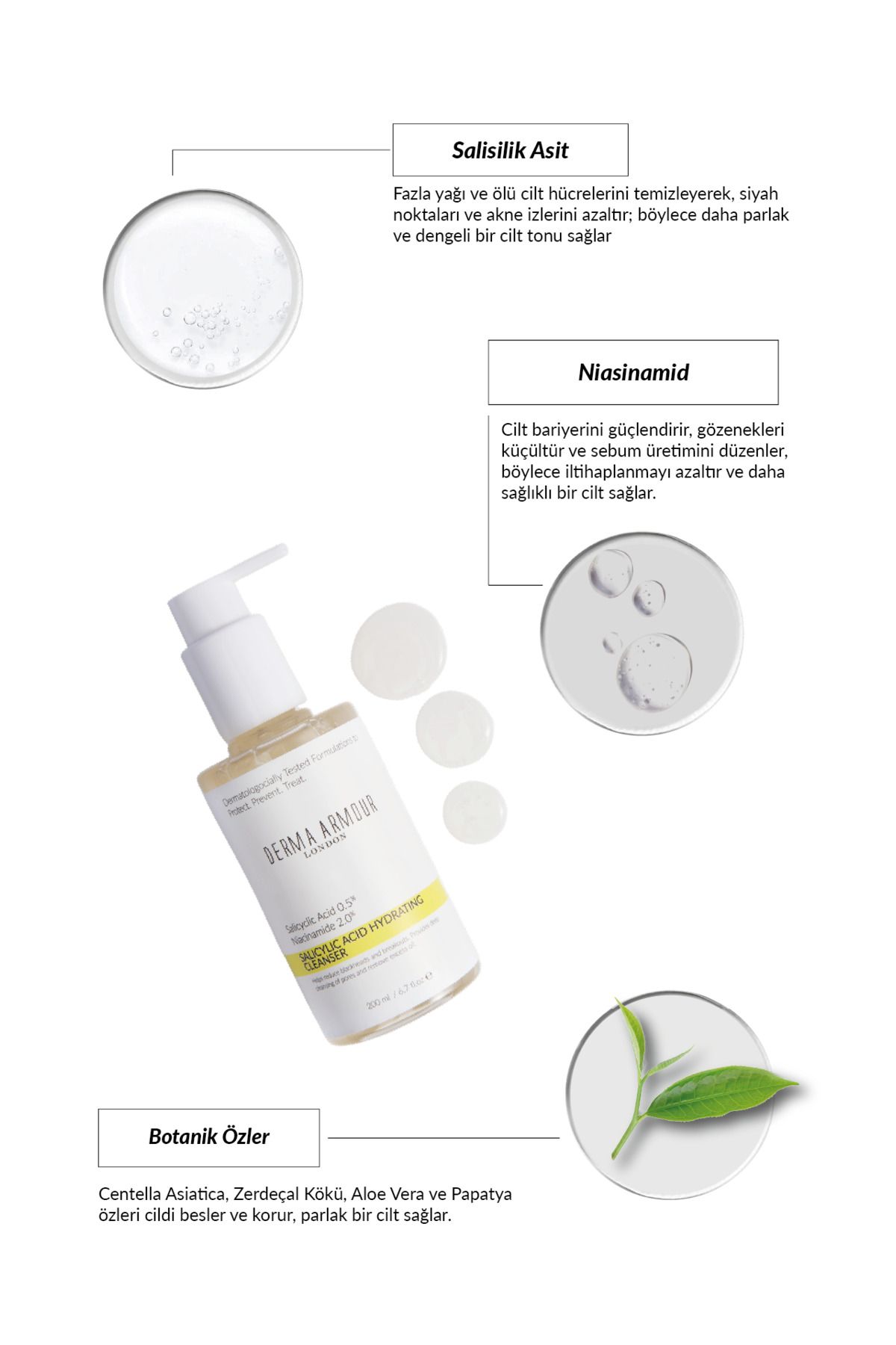 پاک کننده صورت سالی سیلیک هیدراتاسیون 0.5 ٪ اسید سالیسیلیک و 2 نیازینامید 200 میل derma armour