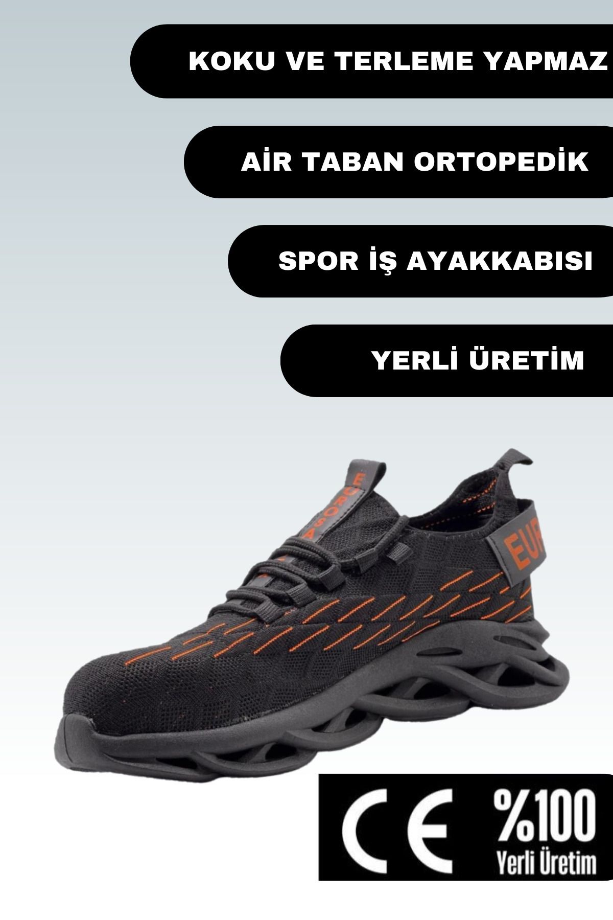 eurosantex Spor Iş Ayakkabısı Air Taban Ortopedik Çelik Burunlu Iş Ayakkabısı Sb Siyah