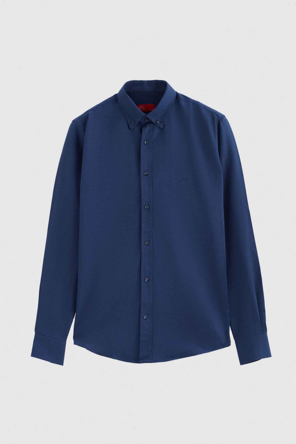 D'S Damat-Indigo Slim Fit Oxford Cotton Shirt - Buttoned Collar and Embroidery Detail 5