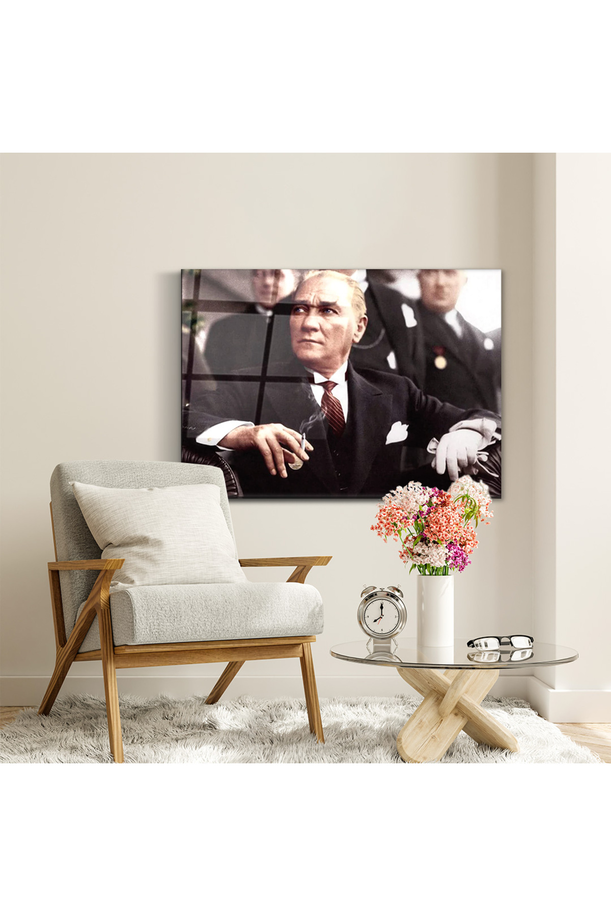 Cam Tablo Mustafa Kemal Atatürk  Portre - Duvar dekorasyonu - Ofis dekorasyonu - Duvar tablosu
