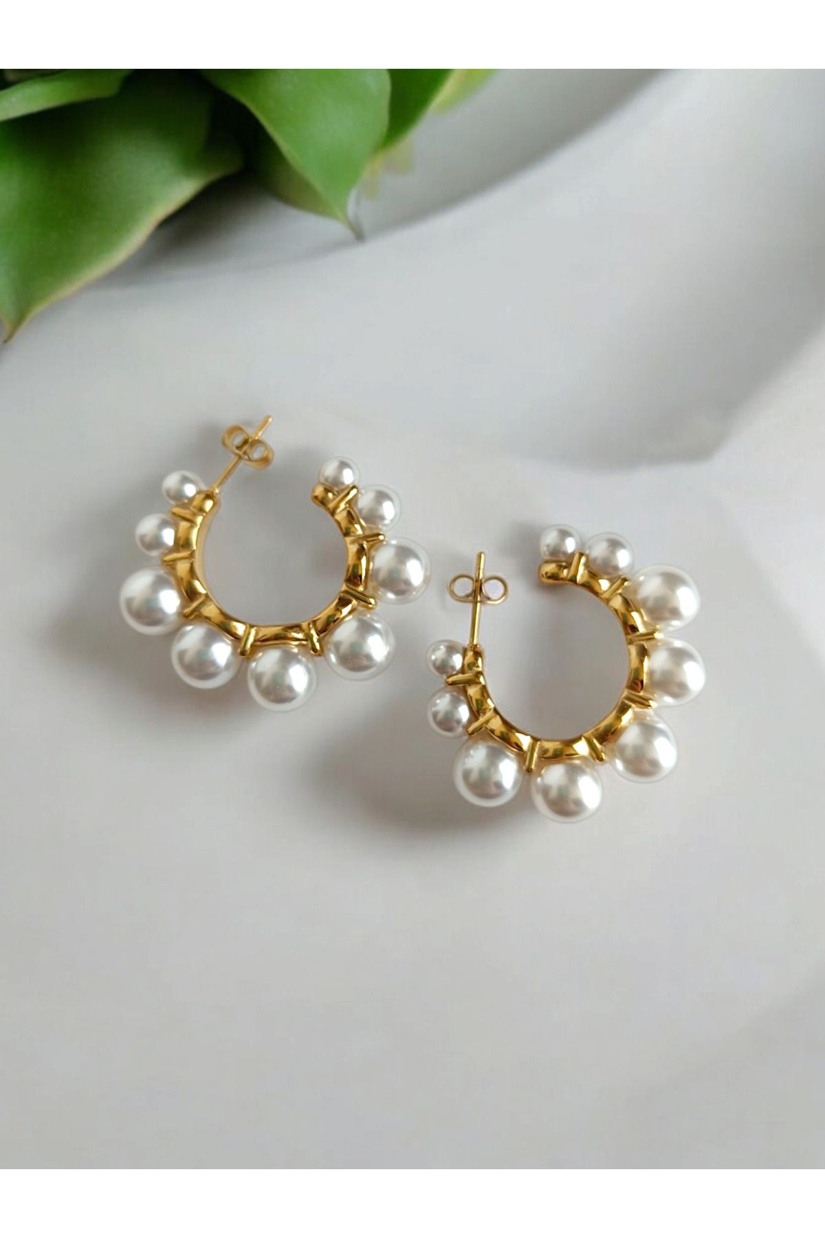 Marlenka-Pearl Steel Hoop Earrings 1