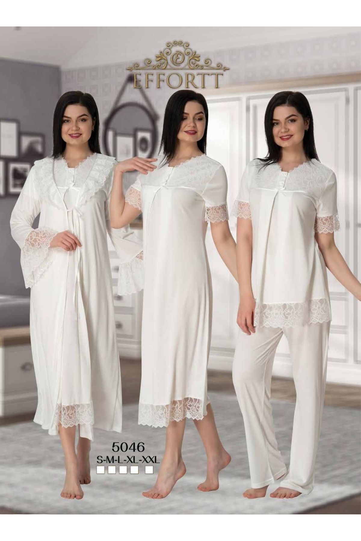 Effortt Set De Lenjerie De Dormit Pentru Maternitate Venera Effort - Set De Lenjerie De Noapte Din 4 Piese Cu Detaliu Elegant Din Dantela Femeie - L