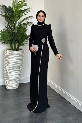 MERVEN AKYÜZ Martha Kar Taneli Taşlı Abiye Siyah
