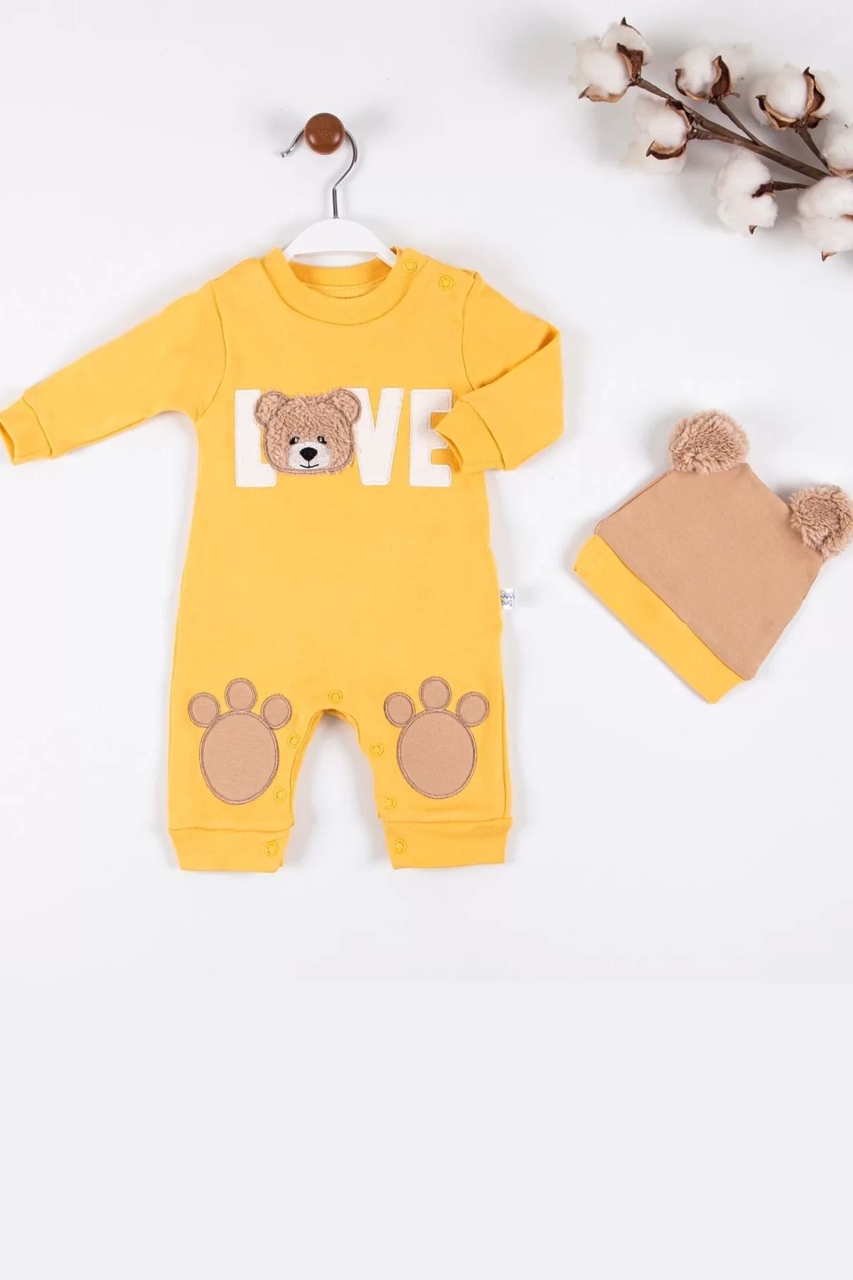 belle vista Love Bear Nakışlı % 100 Pamuk Erkek Bebek Tulumu