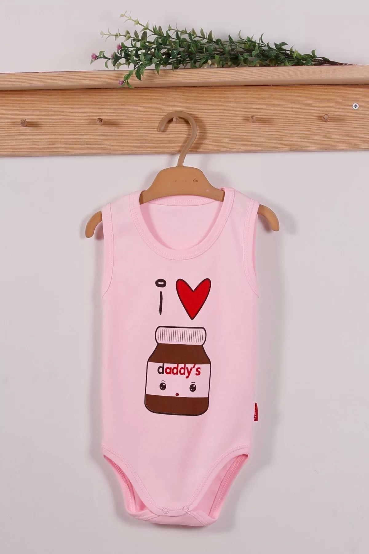 belle vista Pembe Daddy's Cikolata Desenli Askılı Unisex Body