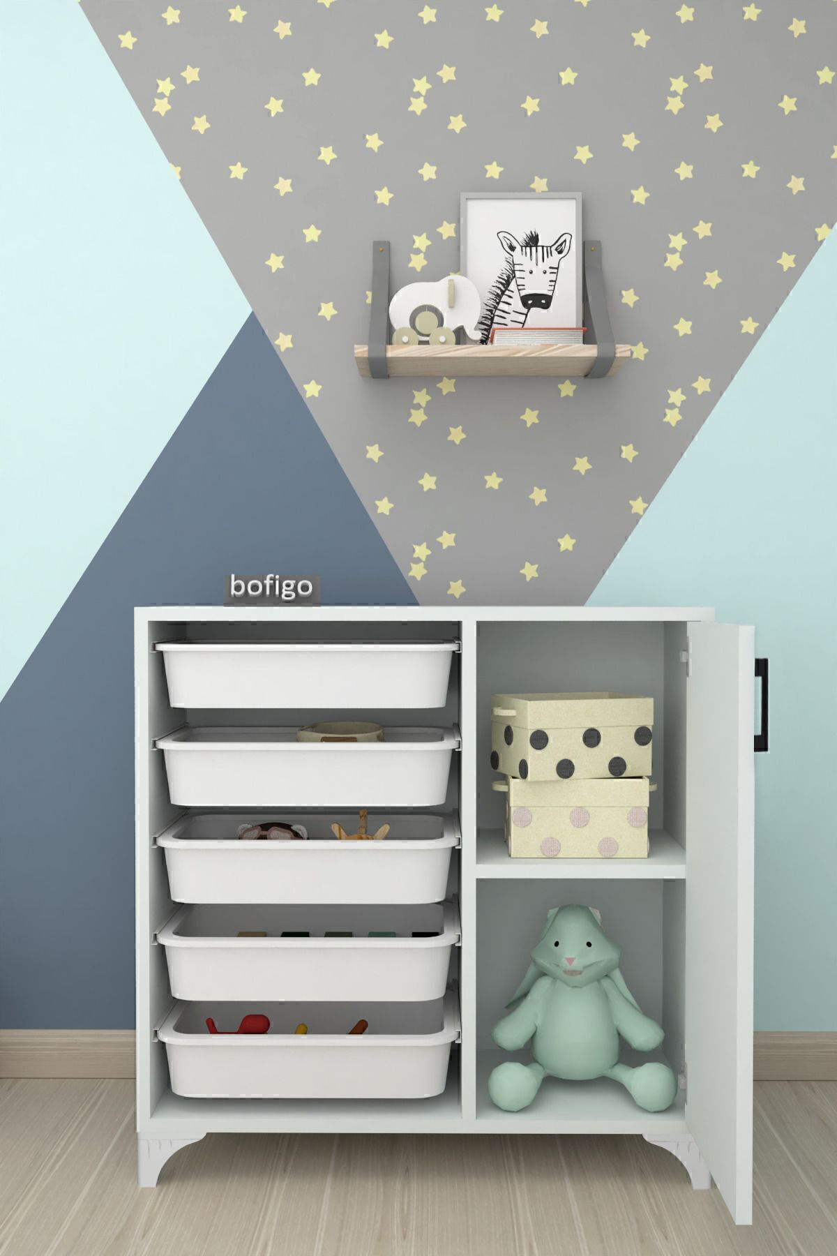 Bofigo 5 Sepetli Dolap Çok Amaçlı Dolap Oyuncak Dolabı Kayra Beyaz fotoğrafı 3 (önizleme)