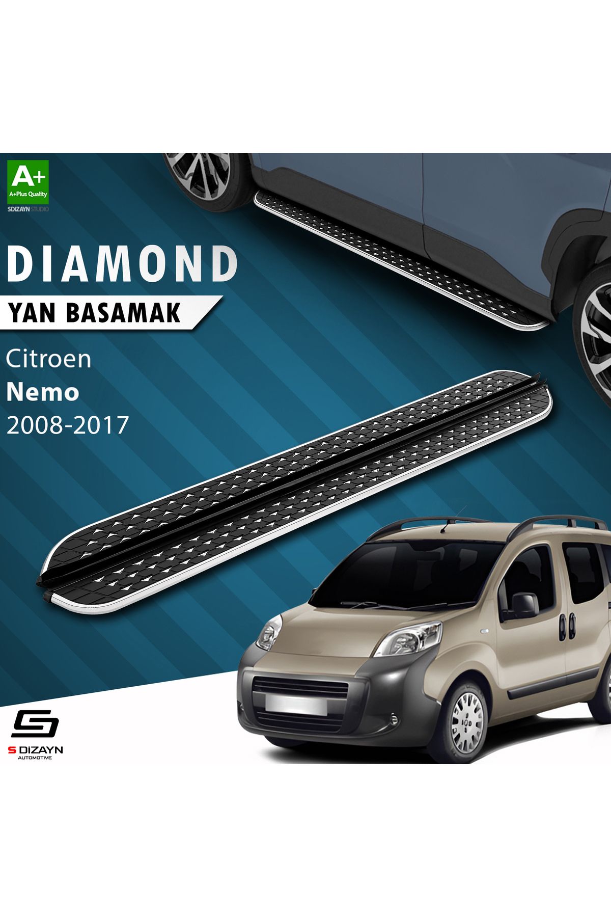 Life Tuning S-Dizayn Citroen Nemo Diamond Krom Yan Basamak 173 Cm 2008-2017 A+ Kalite
