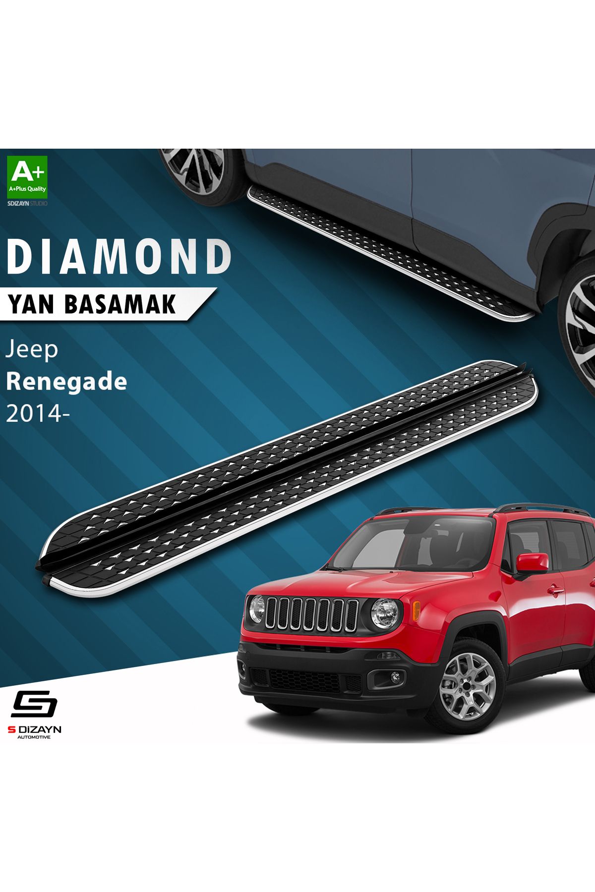 Life Tuning S-Dizayn Jeep Renegade Diamond Krom Yan Basamak 173 Cm 2014 Üzeri A+ Kalite