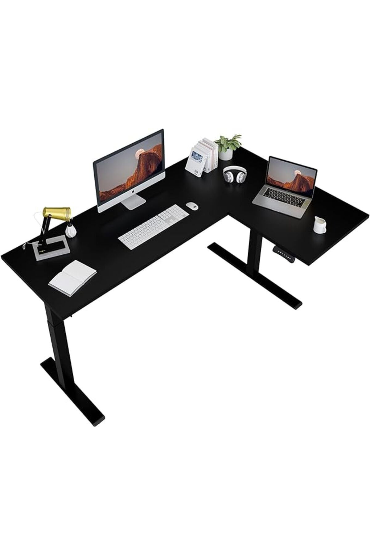 Mahmayi-Flexispot Modern L-Shaped Electric Standing Desk Sit Stand Up Desk with Height Adjustable, Black 1