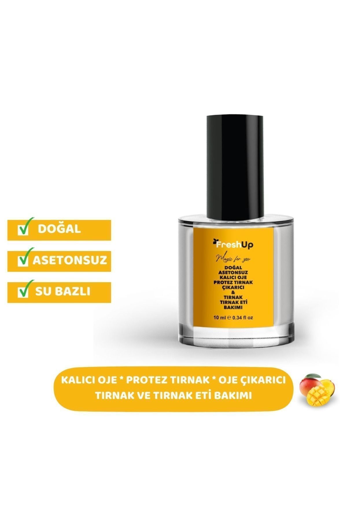 FRESHUP Doğal, Kalıcı Oje Çıkarıcı, Protez Tırnak Çıkarıcı, Tırnak Ve Tırnak Eti Bakım Yağı, Mango, 10 ml