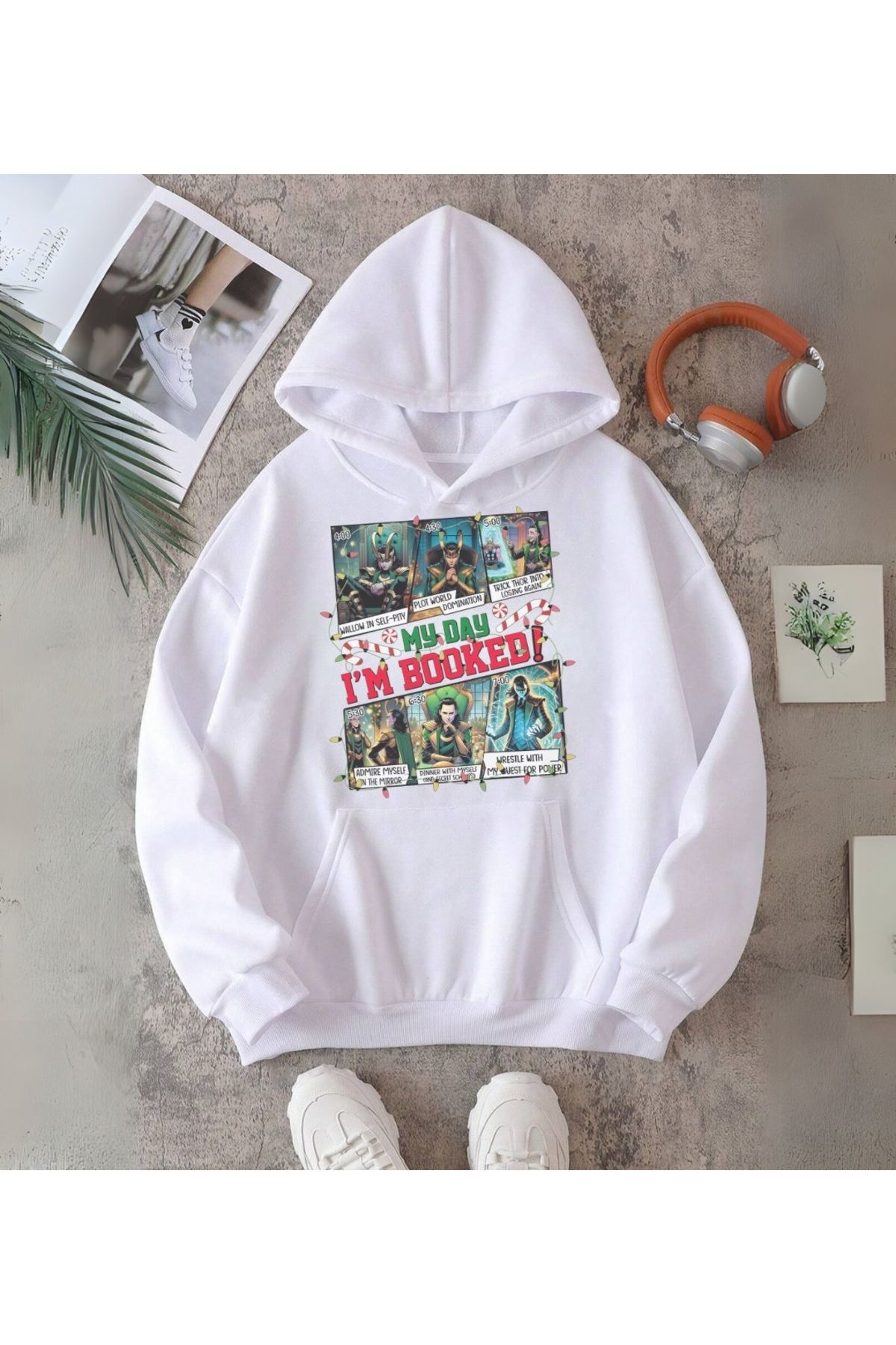 Touz Moda-I Am Booked Merry Christmas Printed Hooded Sweatshirt 1