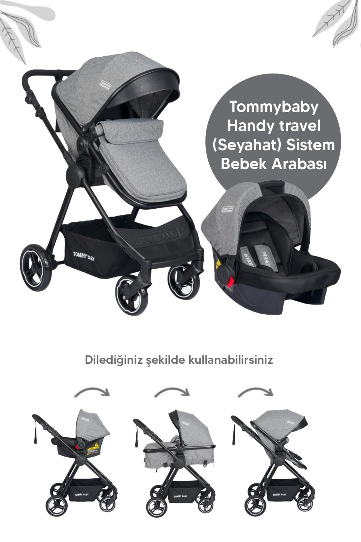 Tommybaby Handy Black New Travel (SEYAHAT) Sistem Bebek Arabası