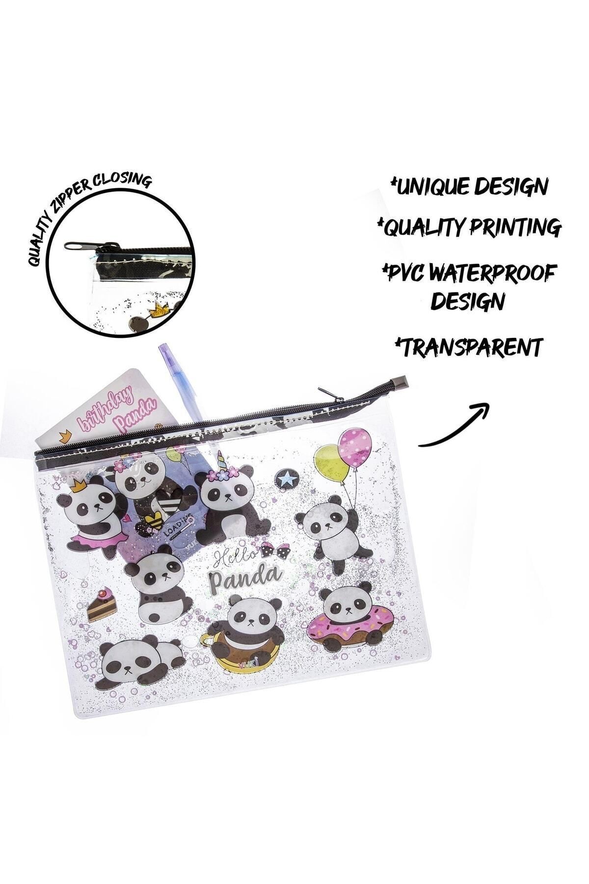 VUKİ-Transparent A4 File with Panda Glitter and Water Zipper 4