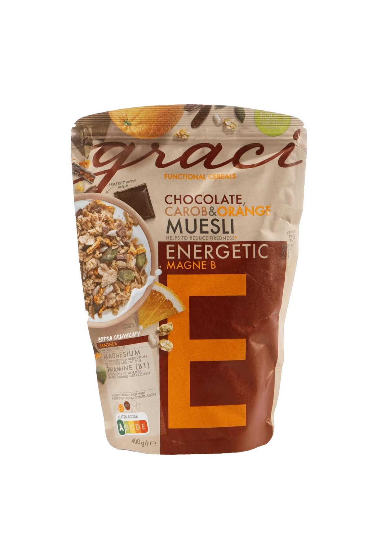 Graci Kahvaltılık Gevrek Müesli Keçiboynuzu, Çikolata Ve Portakallı Energetic E 400 G E