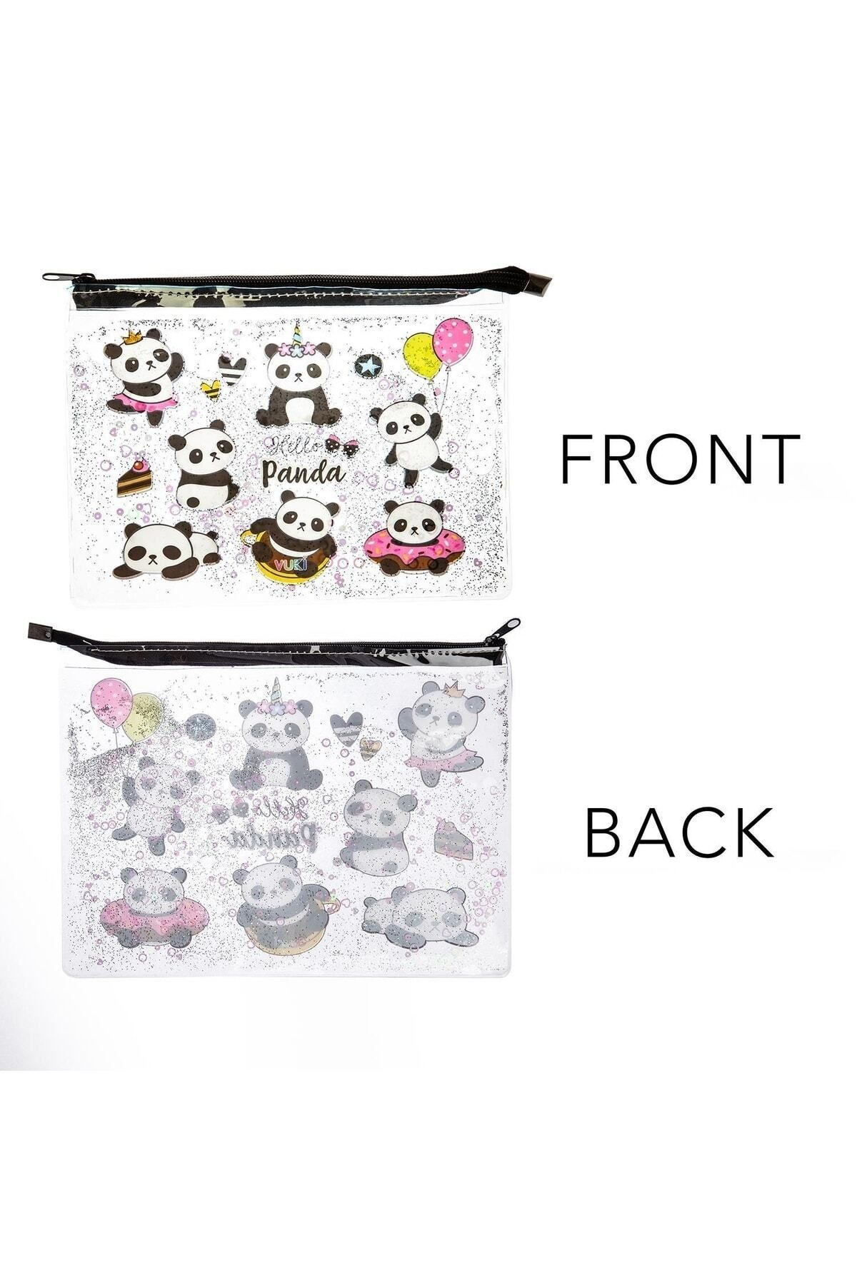 VUKİ-Transparent A4 File with Panda Glitter and Water Zipper 6