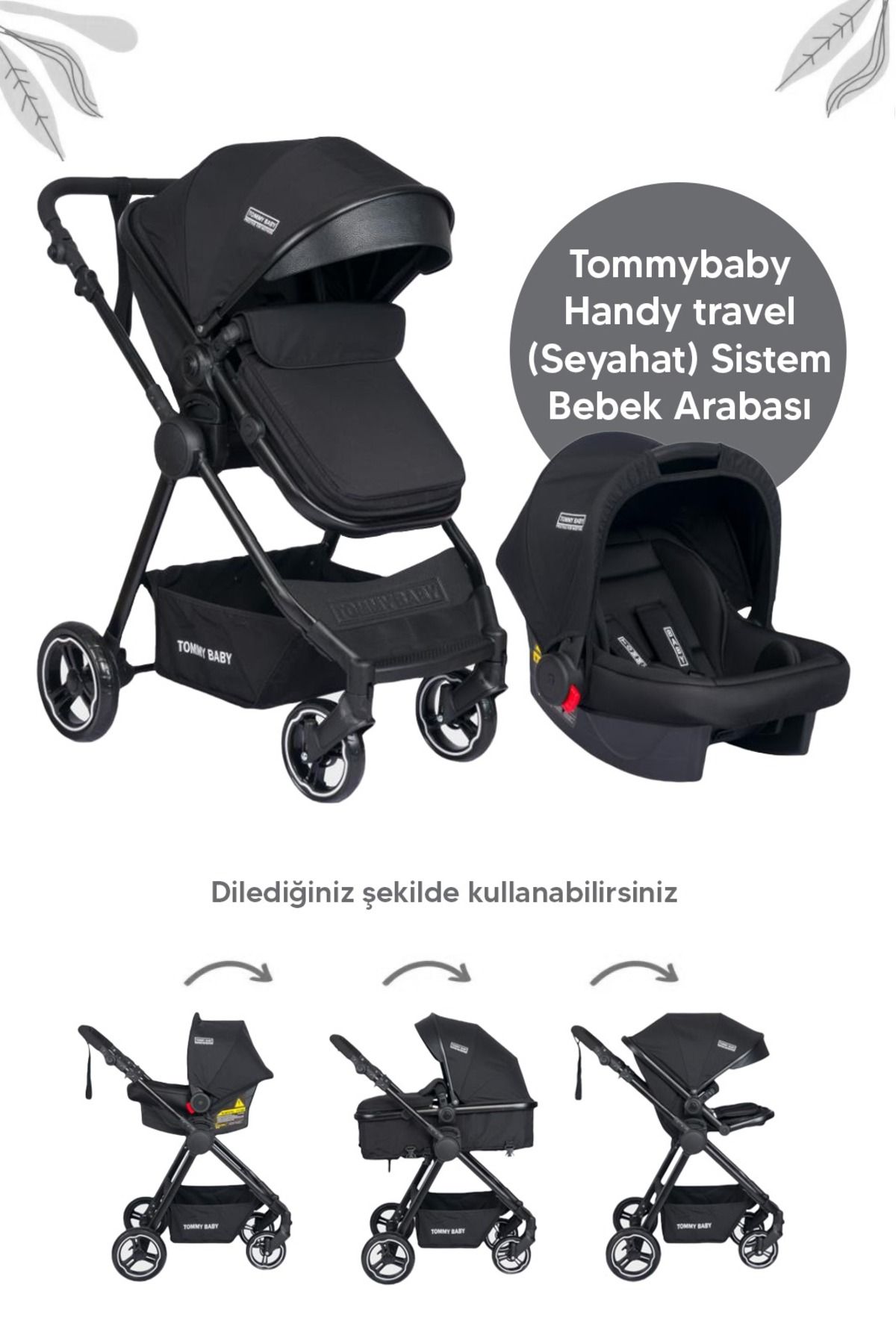 Tommybaby Handy Black New Travel (SEYAHAT) Sistem Bebek Arabası