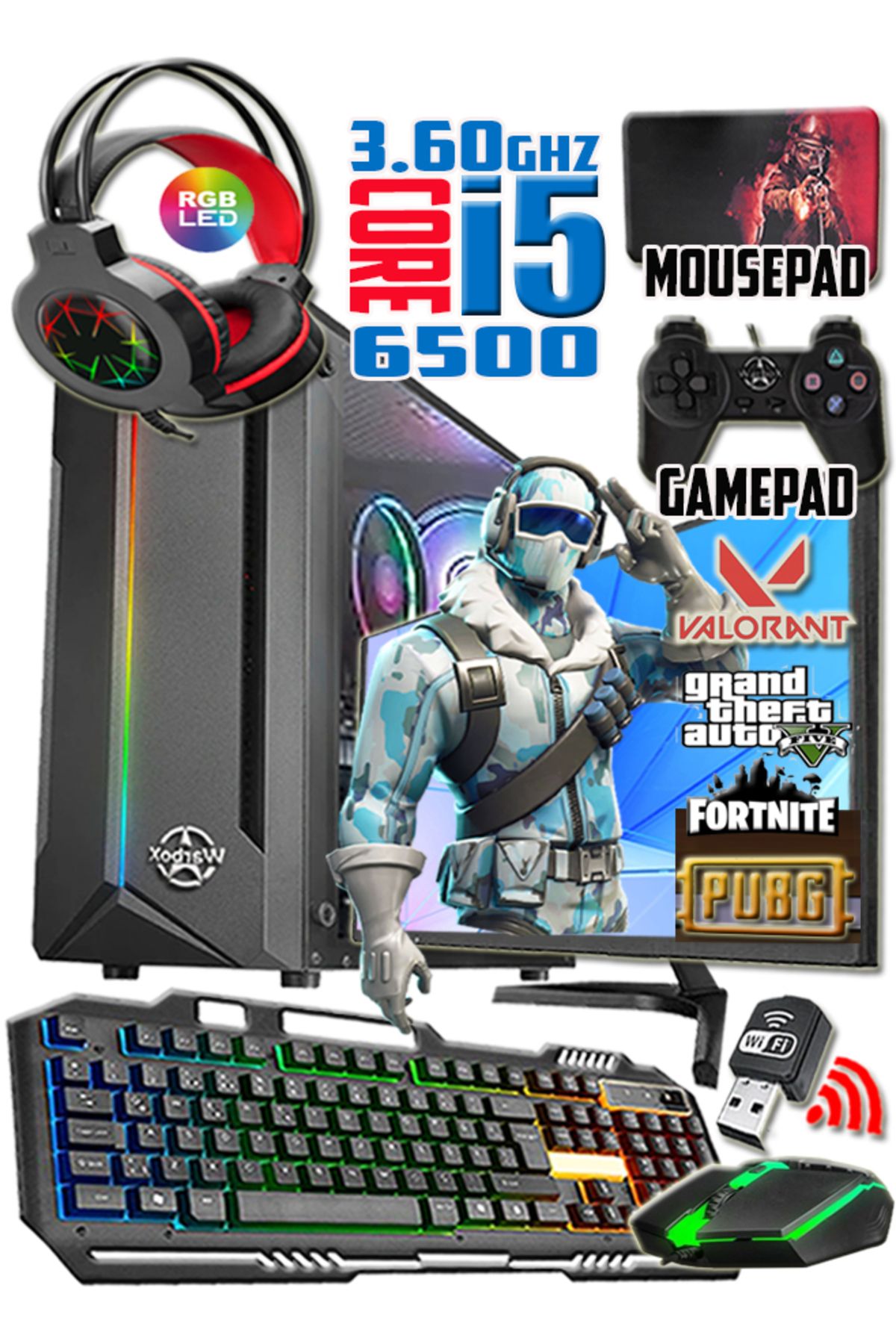 WARBOX Katudo I5 6500 Turbo:3.60ghz 8gb Ram 256gb Ssd 250gb Hdd R7 240 4gb E.kartı 19" Monitör Gaming Set