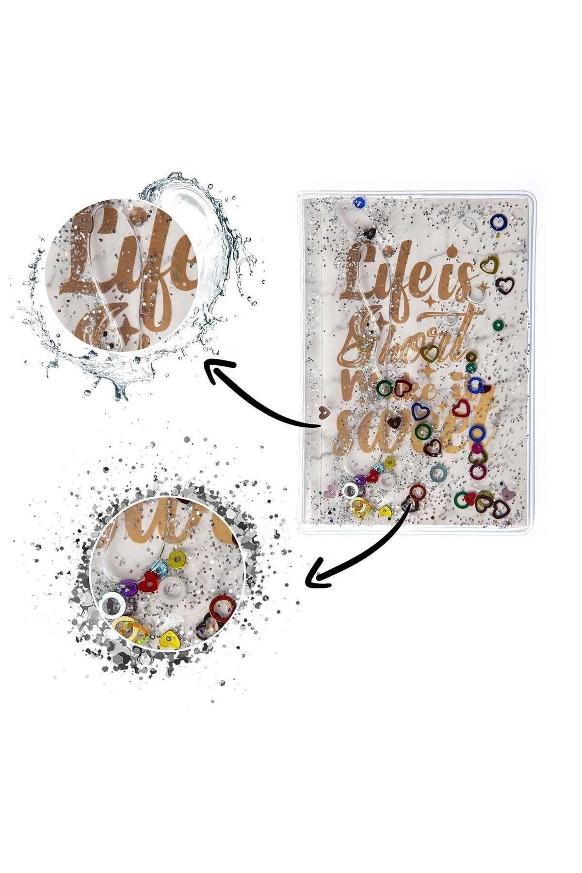 VUKİ-Glittery and Watery Covered Patterned Mini Notebook with Colorful Pages 3