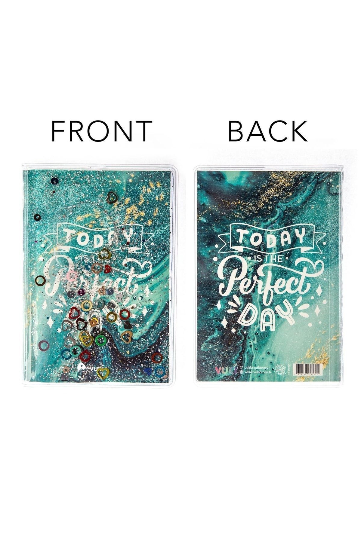 VUKİ-Glittery and Watery Covered Patterned Mini Notebook with Colorful Pages 6