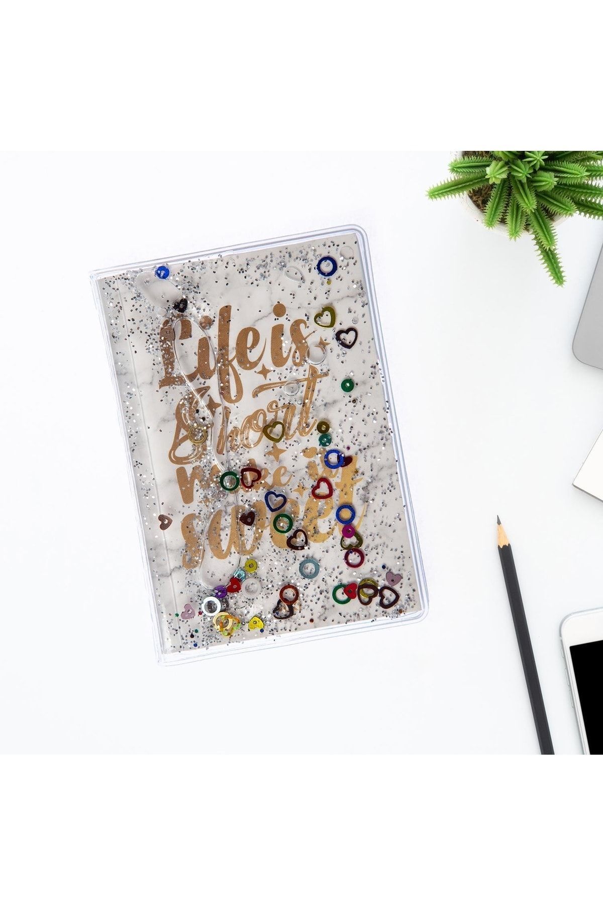 VUKİ-Glittery and Watery Covered Patterned Mini Notebook with Colorful Pages 5